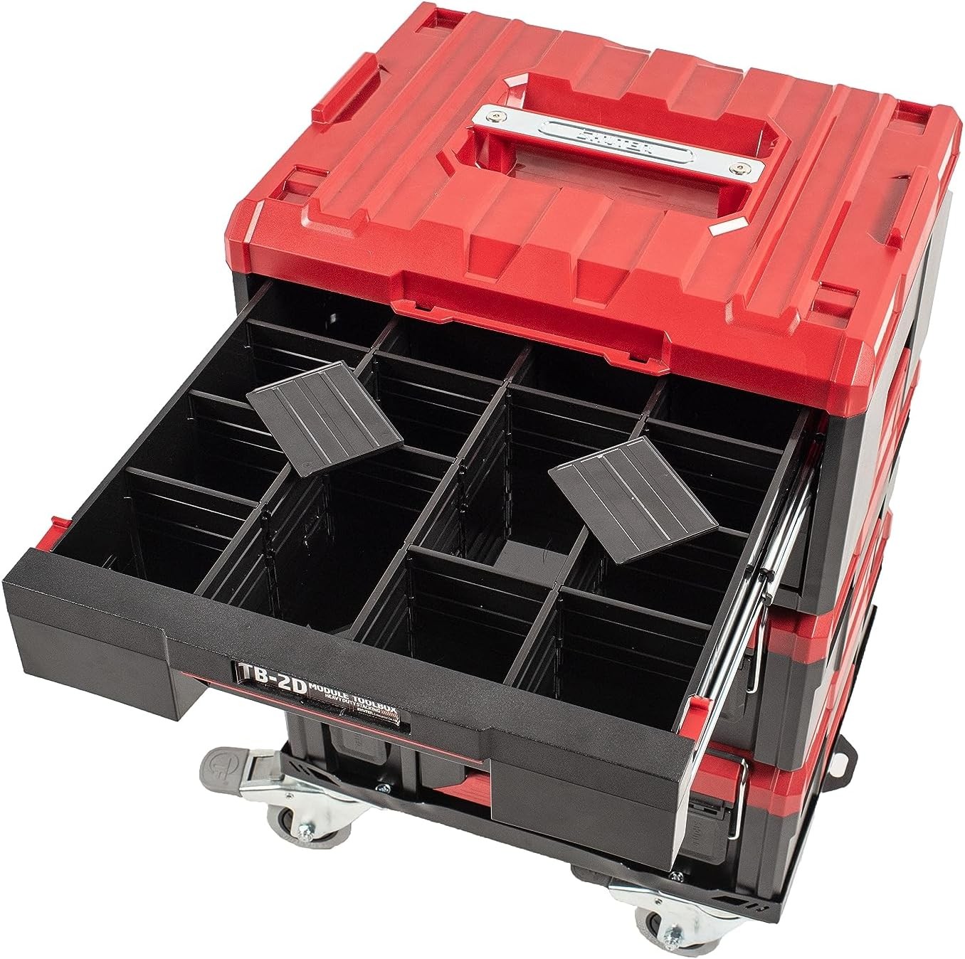 2-Tier Stackable Tool Box W/ Drawers ABS Plastic Storage Chest W/ One-Touch
