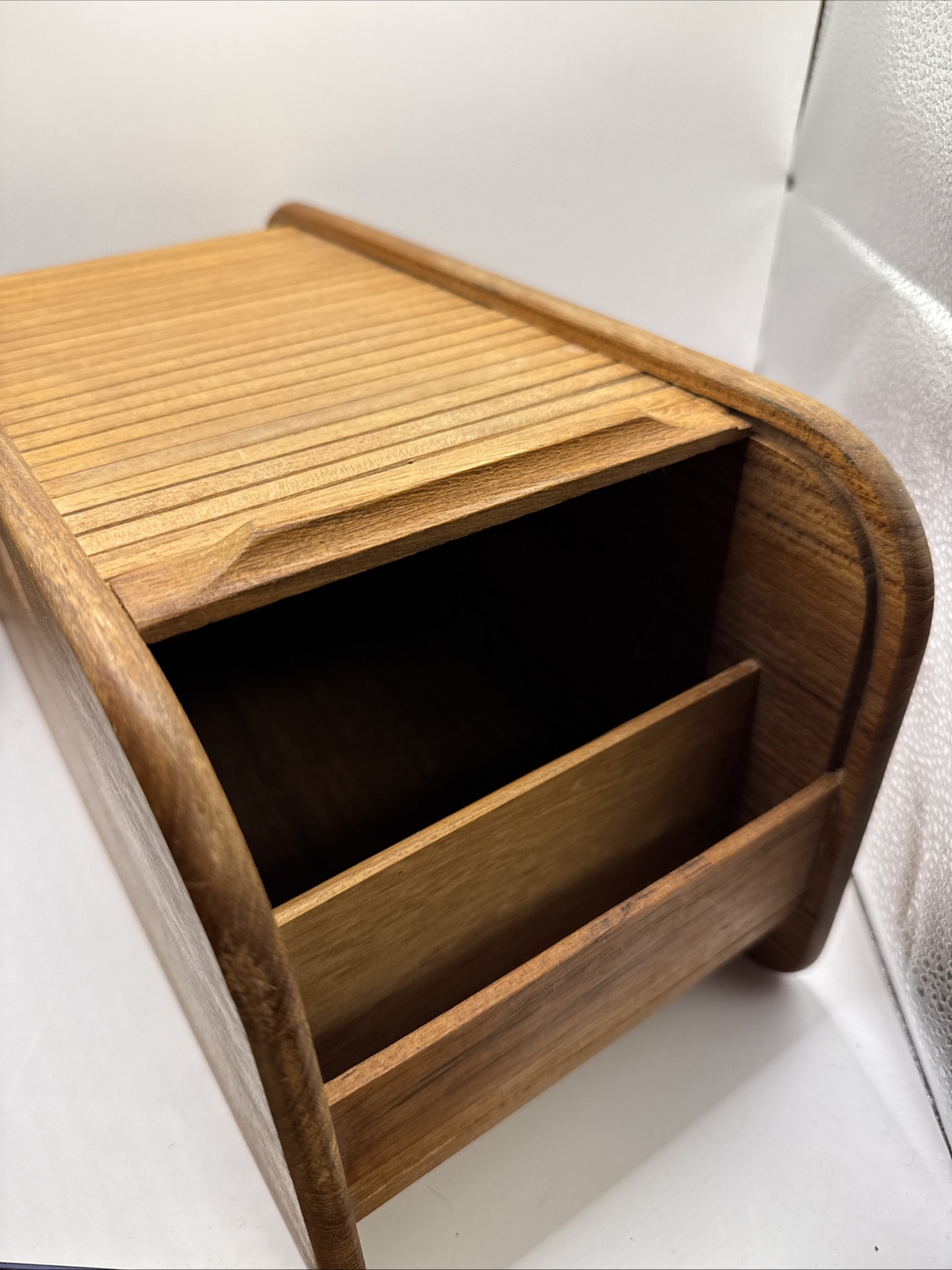 Vintage EID Teak from Thailand Wood Roll Top Desk Organizer MCM Sunnyvale CA