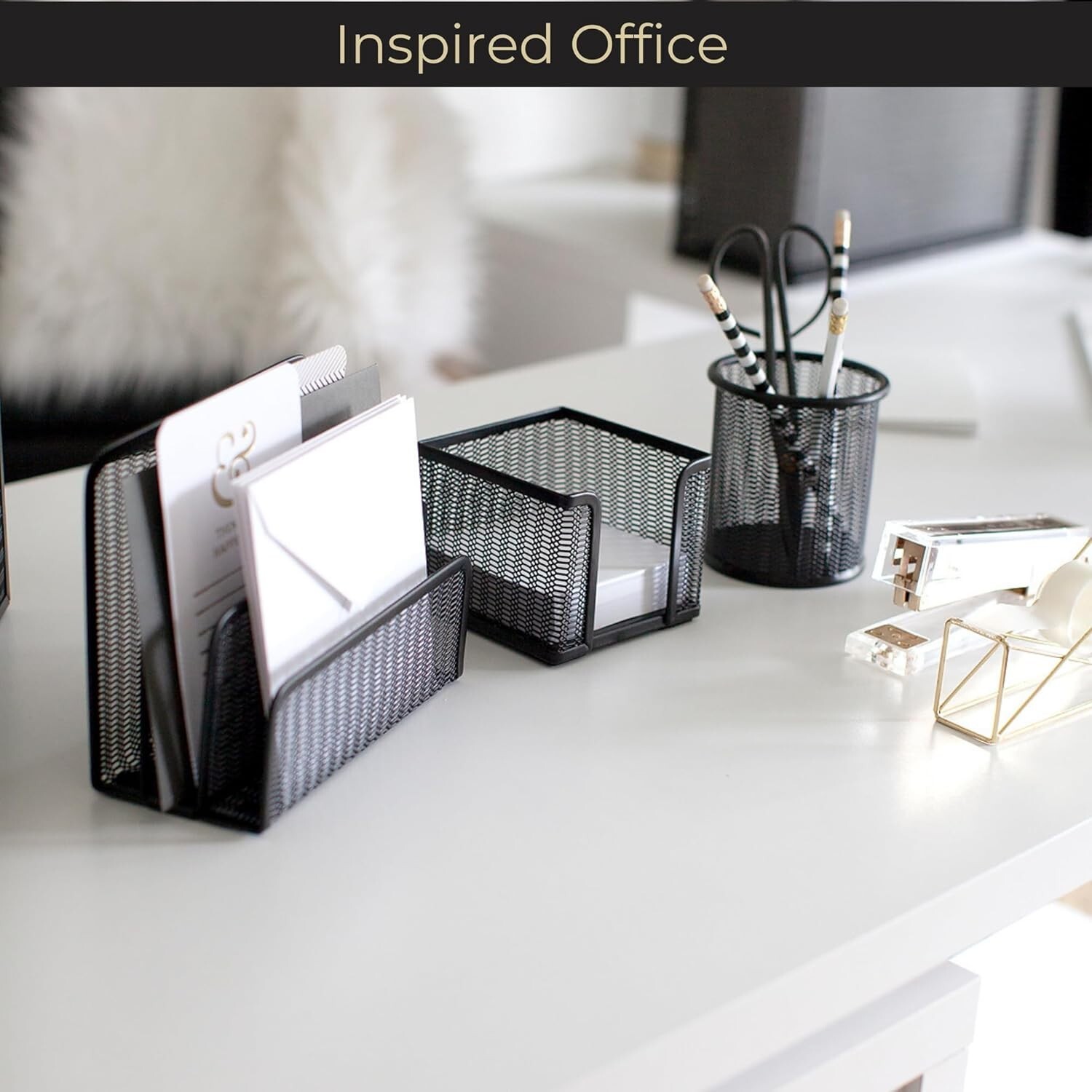BLU MONACO Black Metal Mesh Letter Sorter – 3-Slot Mail Organizer for Desk.. SH3