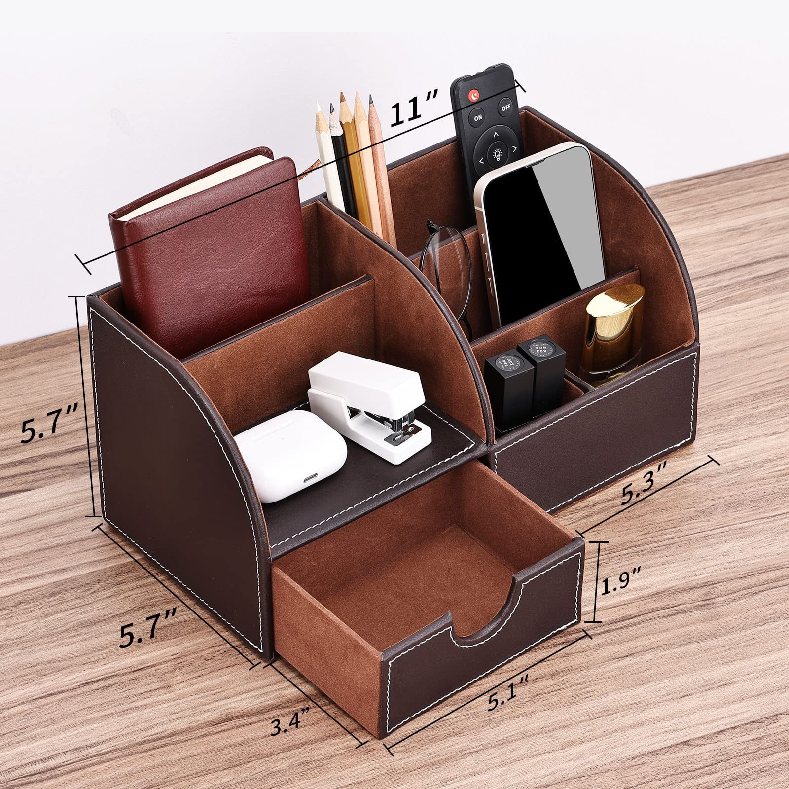 KINGFOM Pu Leather Desk Organizer Pen Pencil Holder Office Supplies Brown