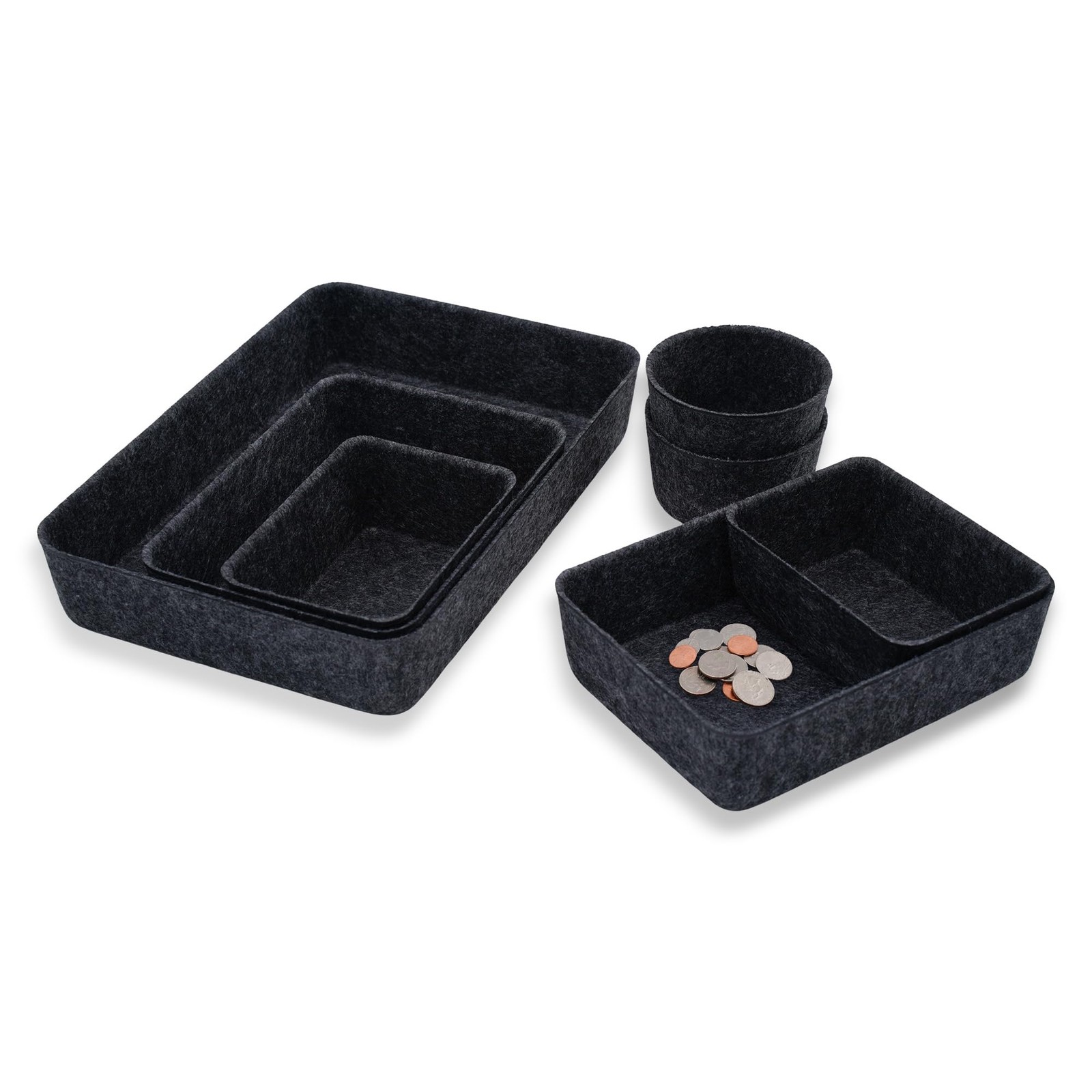 Welaxy Drawer organizer felt trays desk storage bins for home office Carbon