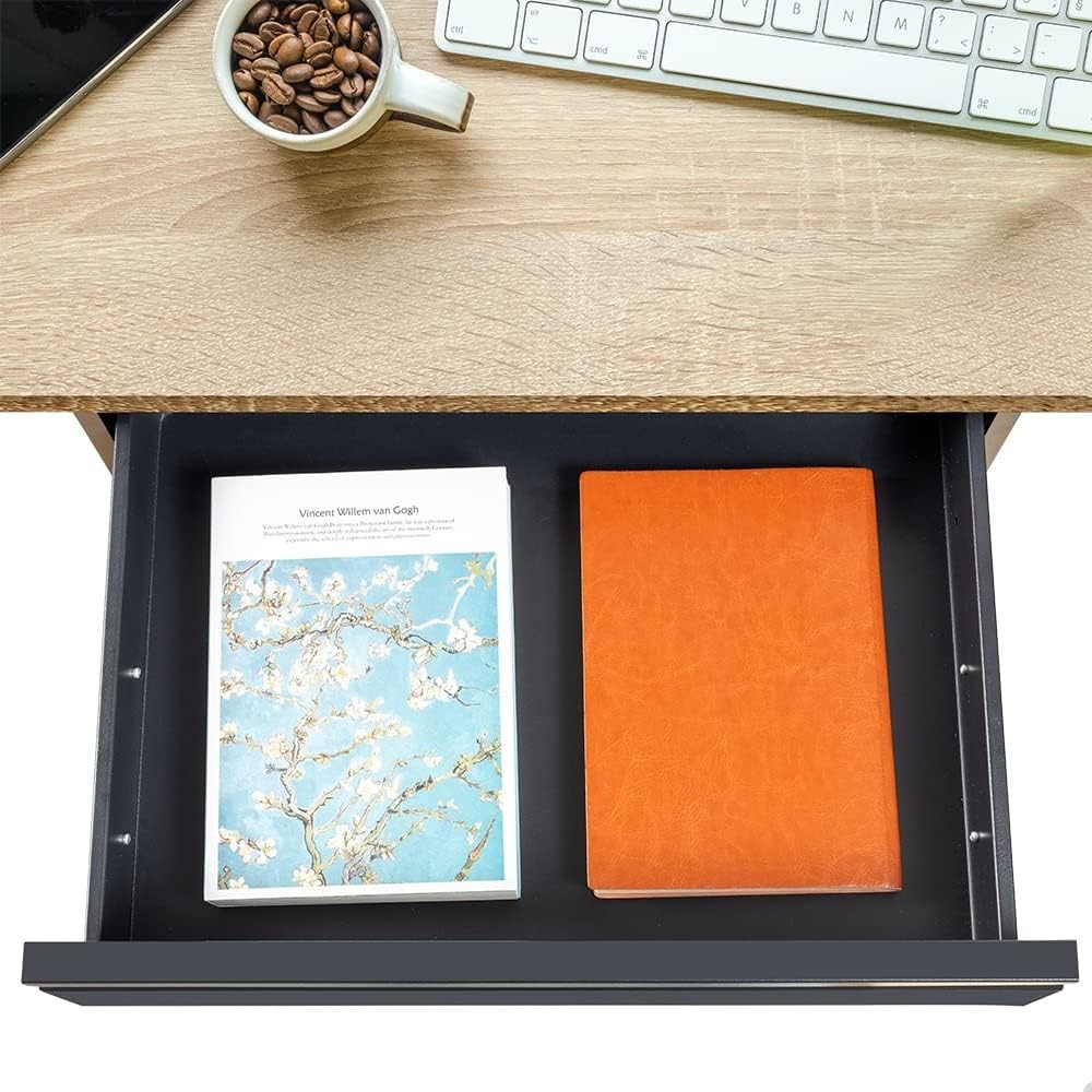 18” Under Desk Drawer with Large Slide and Cable Management: Black Metal Design