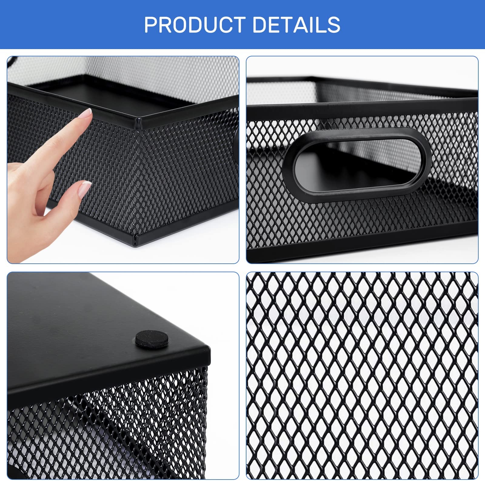 Neudeco Desk Drawer Organizer, 4 Pack Metal Mesh, Black 12.5x9x8 inch, black
