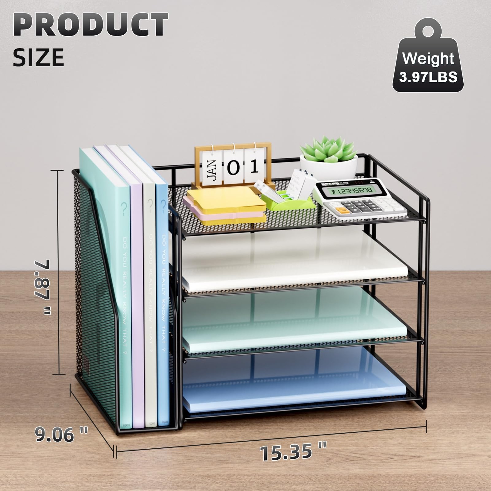 Desk Organizer 4-Tier Paper Letter Tray with File Holder – Ideal for Home Office