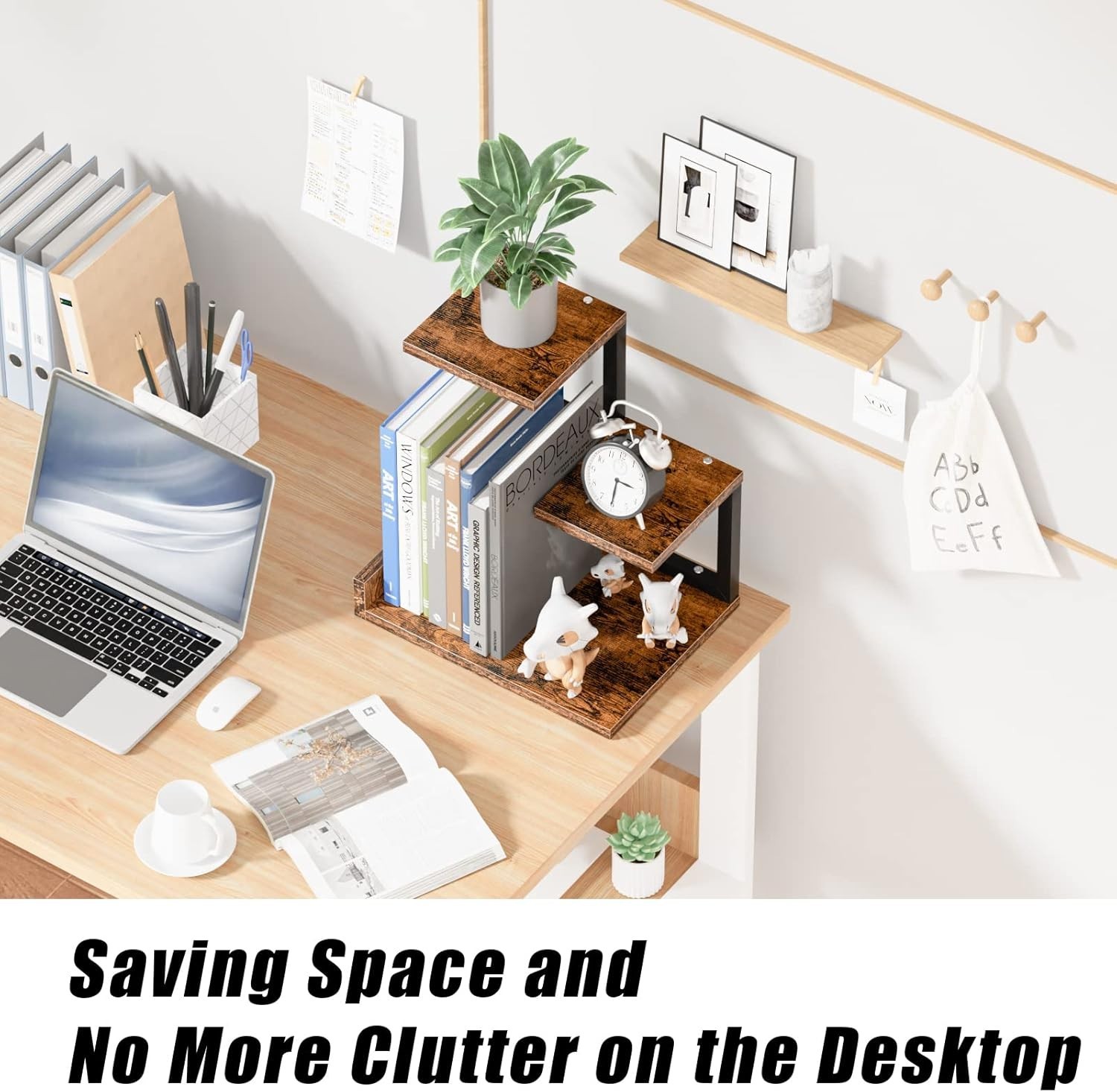 Desk Shelf Organizer – Wood Desktop Shelf, Freestanding Desk Hutch Office Dec…
