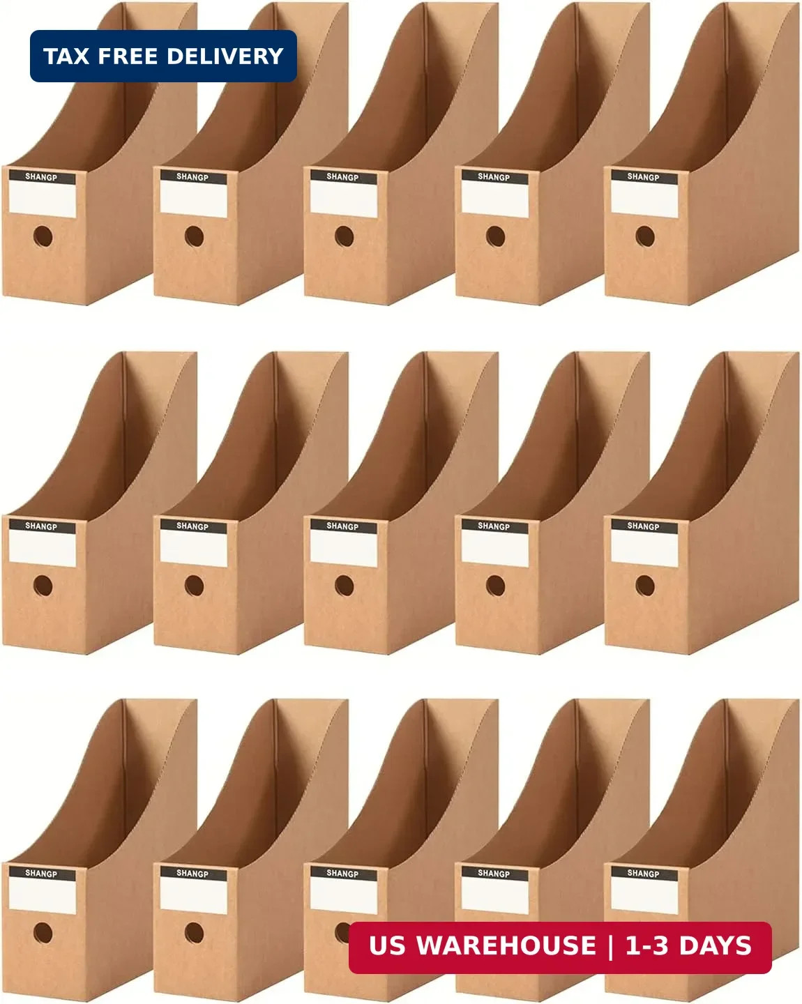 15 Pack Foldable File Holder Organizer Cardboard Magazine Storage Brown