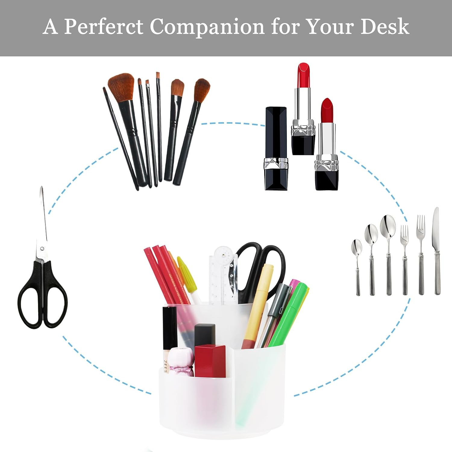 Desk Pen Holder, 3 Slots 360-Degree Rotating Desktop Storage Organizer, Desk Acc