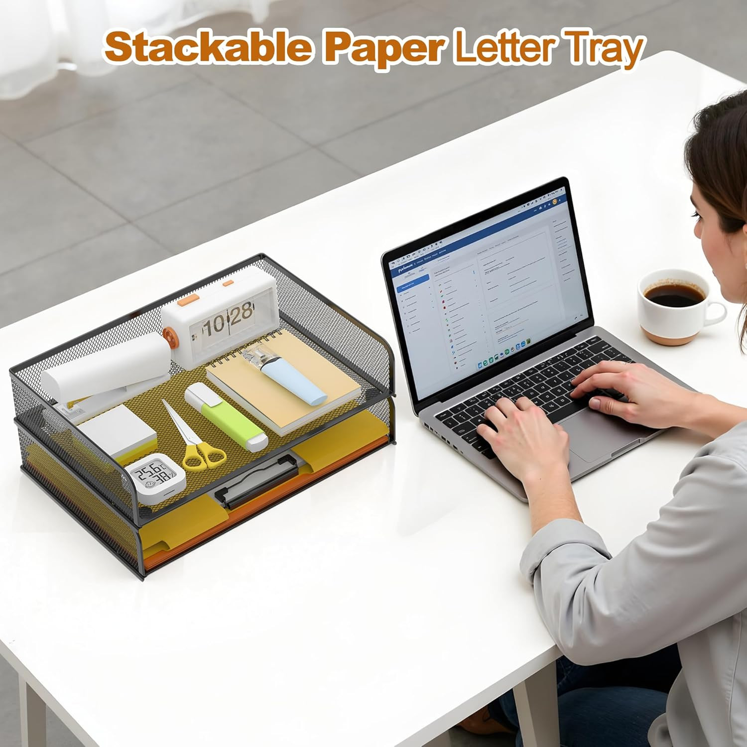 2-Pack Metal Mesh Stackable Paper Letter Trays Organizer for Classroom,Office De
