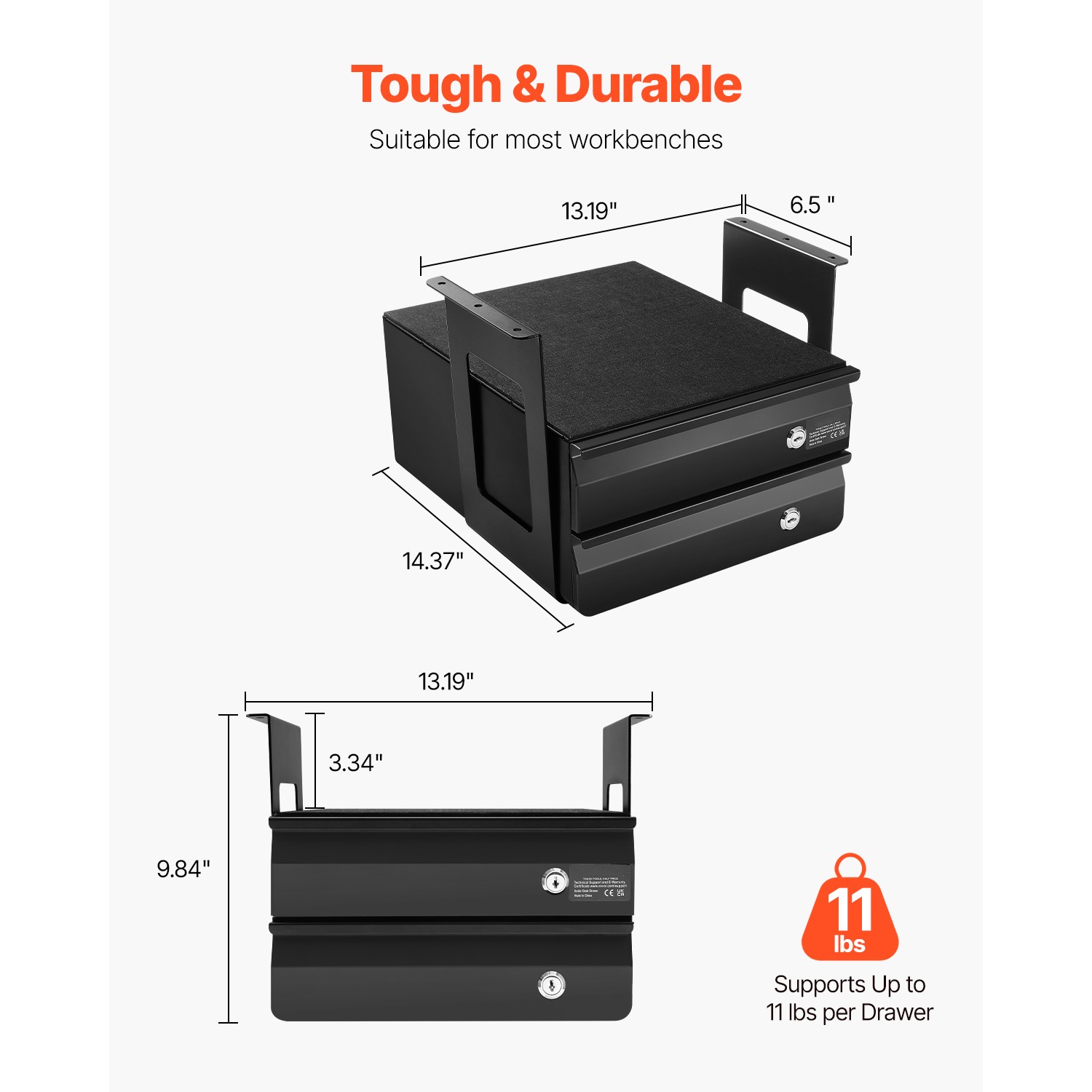 Uimoso 13″ Under Desk Drawer Organizer with 2 Lockable Slide-Out Drawers
