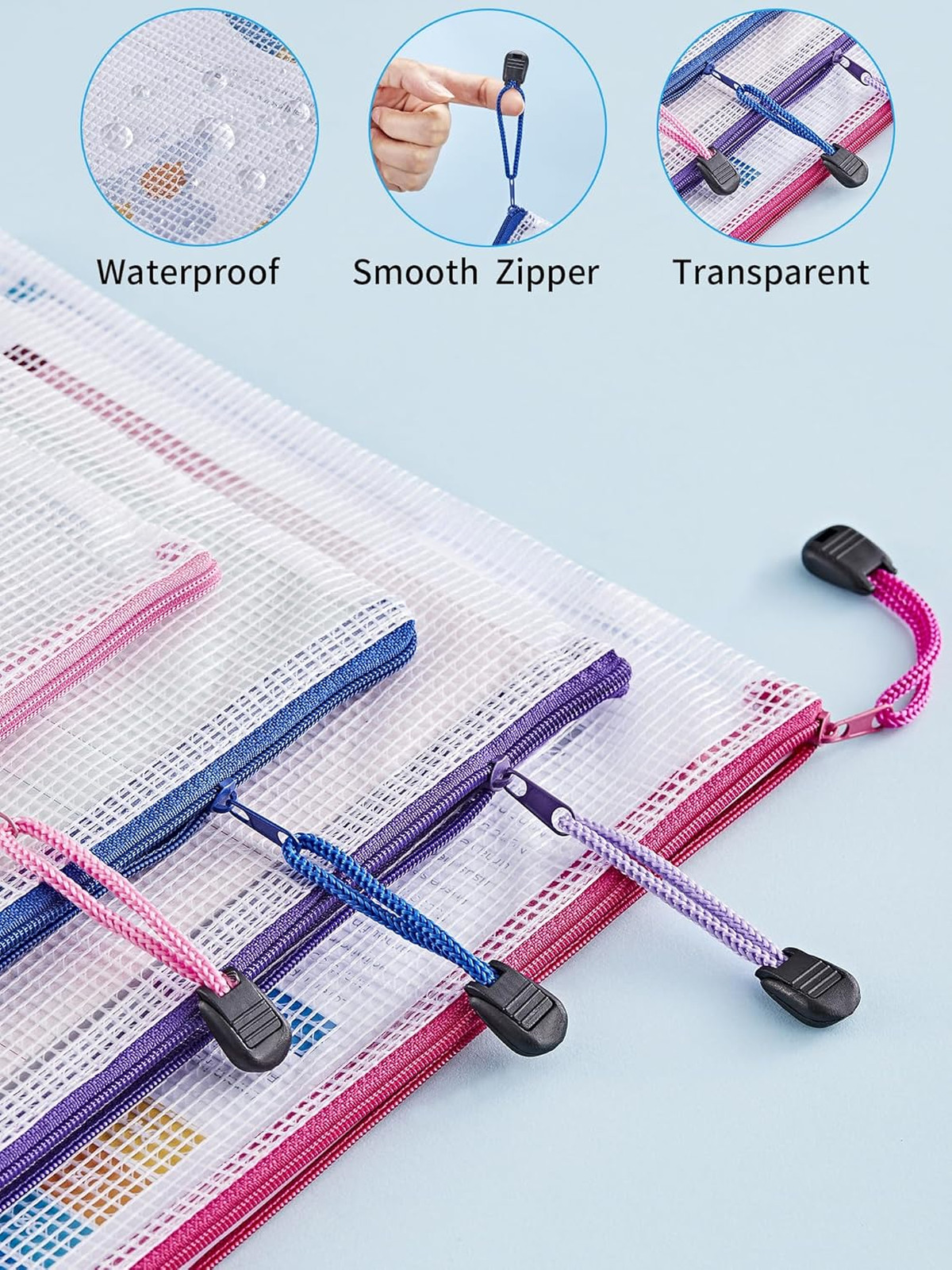 Mesh Zipper Bags Set 8 Sizes Waterproof Pouch Organizer Travel Office School