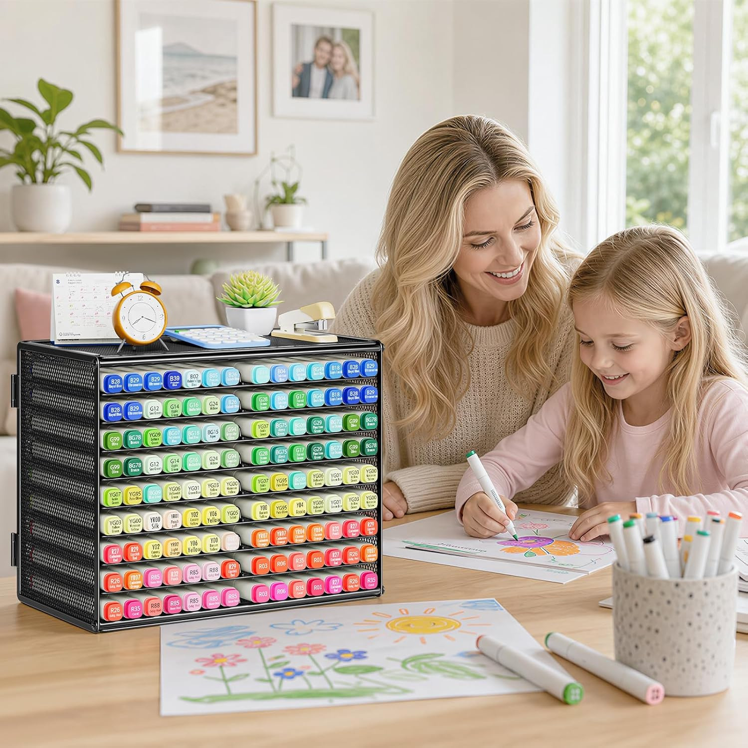 Mesh Marker Organizer, Metal Desktop Storage Rack for 126 Markers, Pens, Pencils