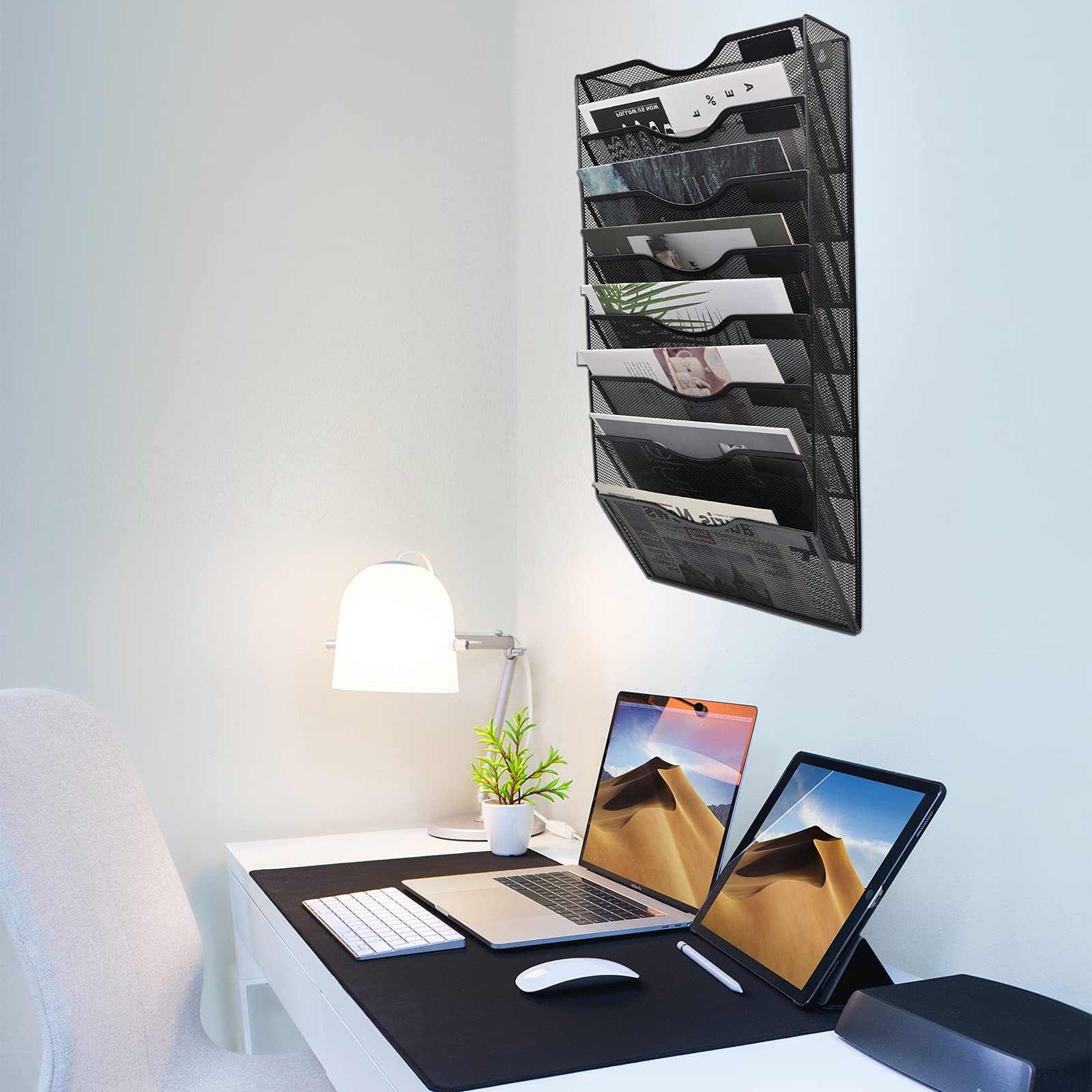 EASEPRES 8 Pockets Mesh Wall File Holder Organizer Office Hanging Magazine Ra…