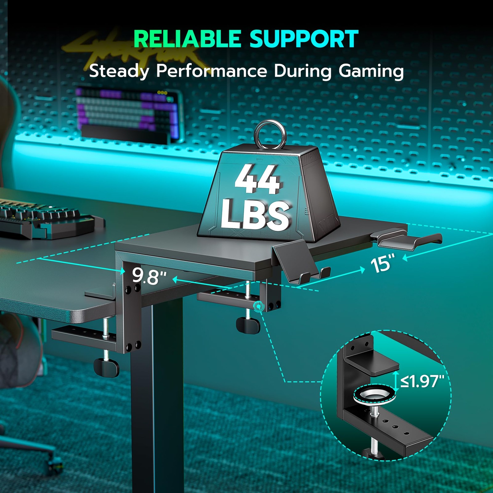 ARES WING Desk Shelf Extender, 15 inches 3 in 1 Clamp on 15“, Black