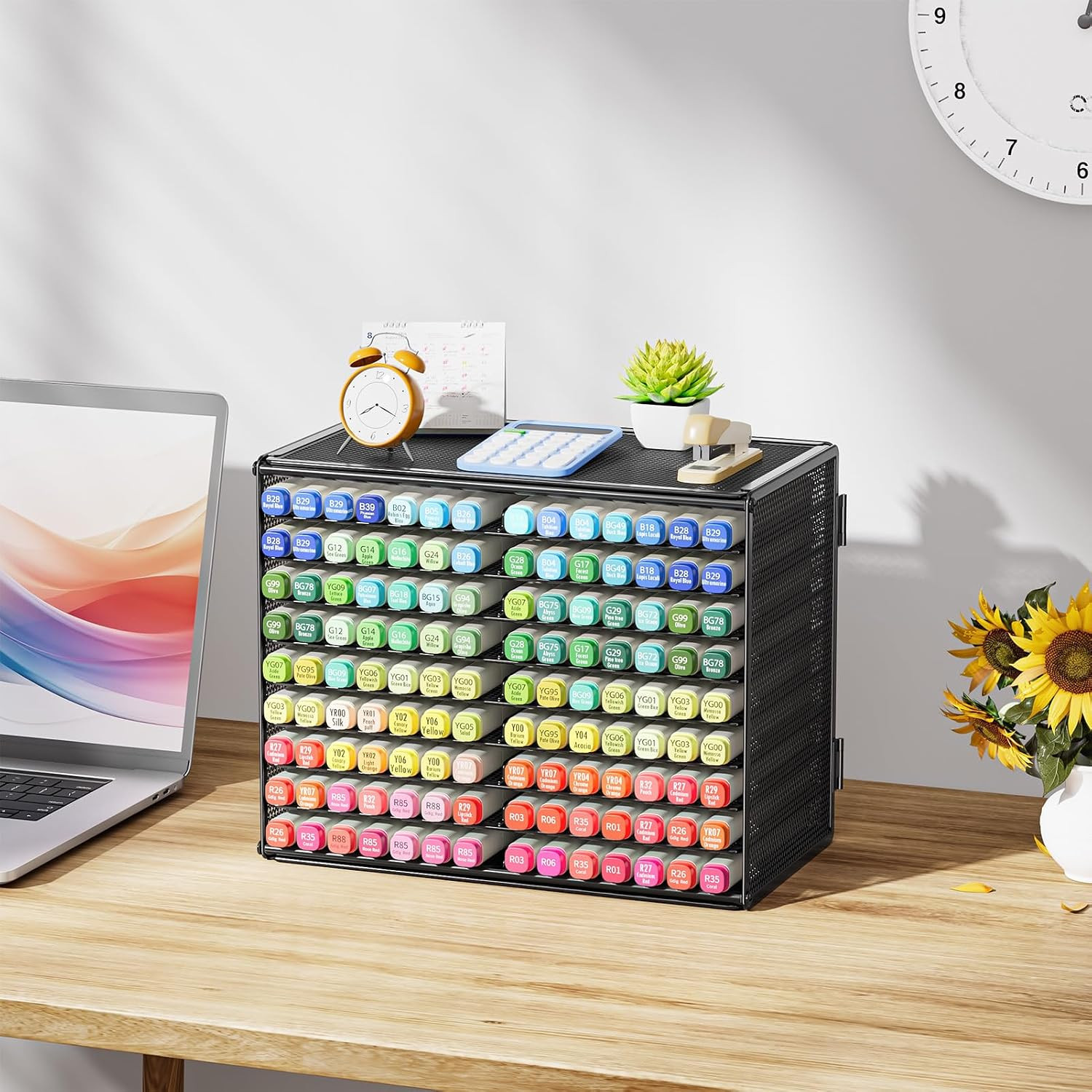 Mesh Marker Organizer, Metal Desktop Storage Rack for 126 Markers, Pens, Pencils