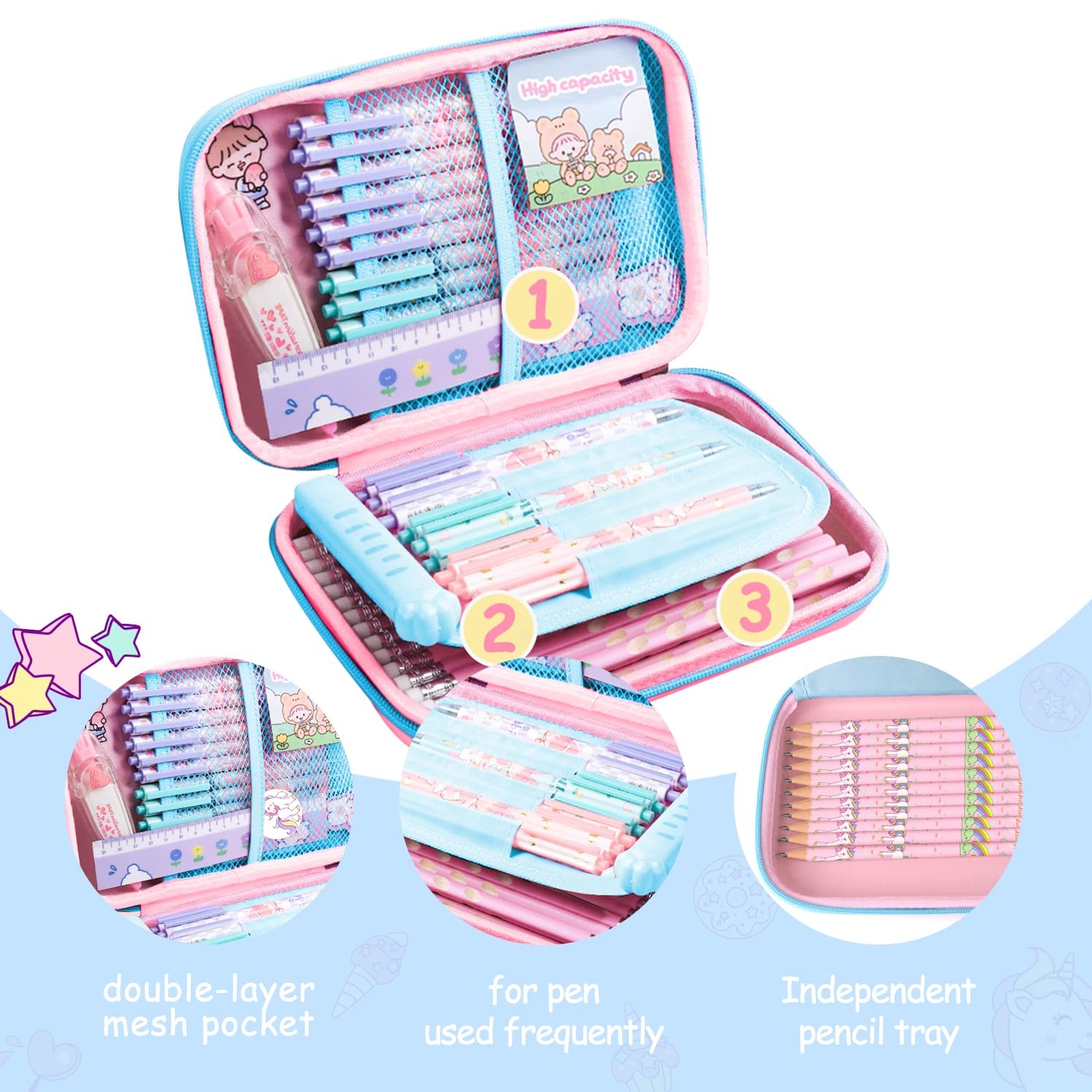 Pencil Case for Girls,Cute Unicorn Stationary Set for Kids,3D EVA School Larg…