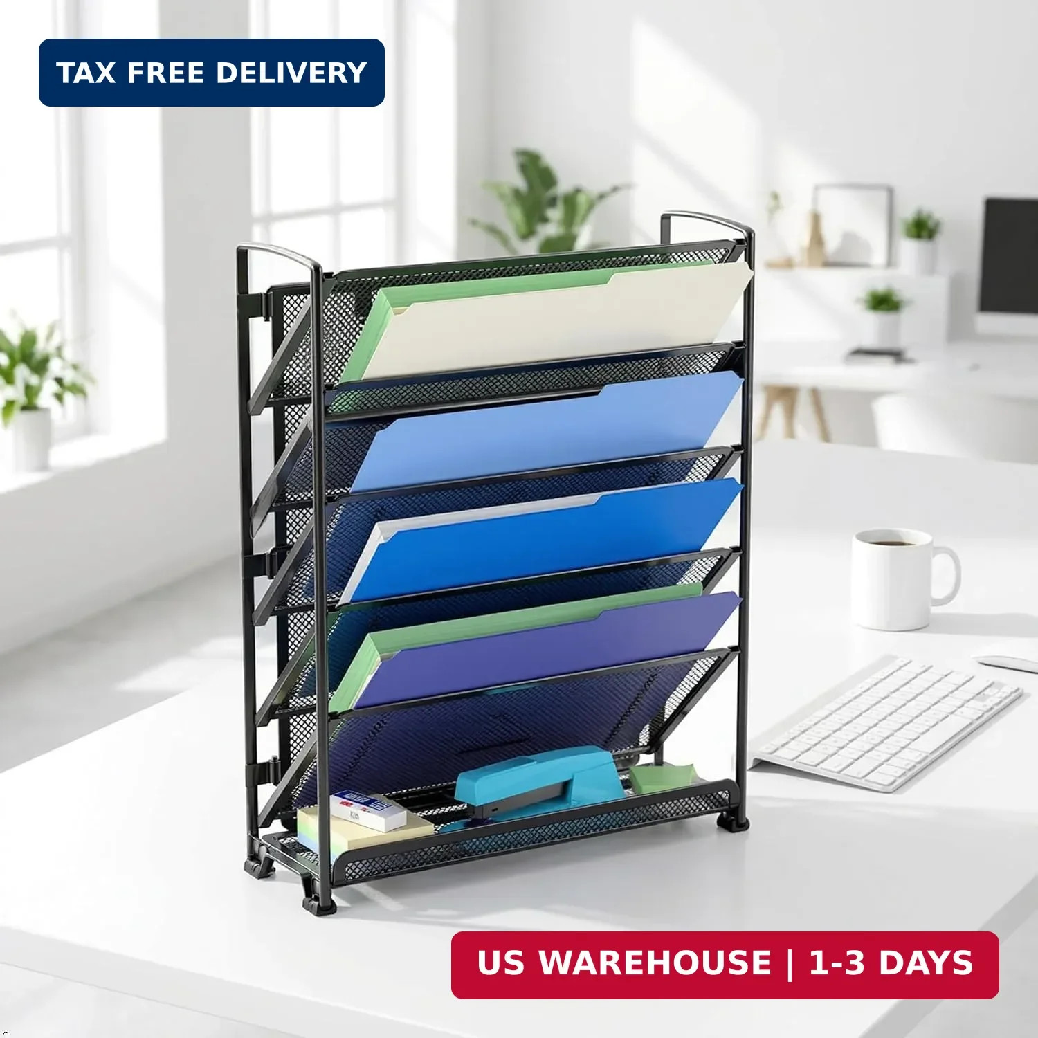 Simple Houseware 6-Tier Wall Mount Document Letter Tray Organizer, Black