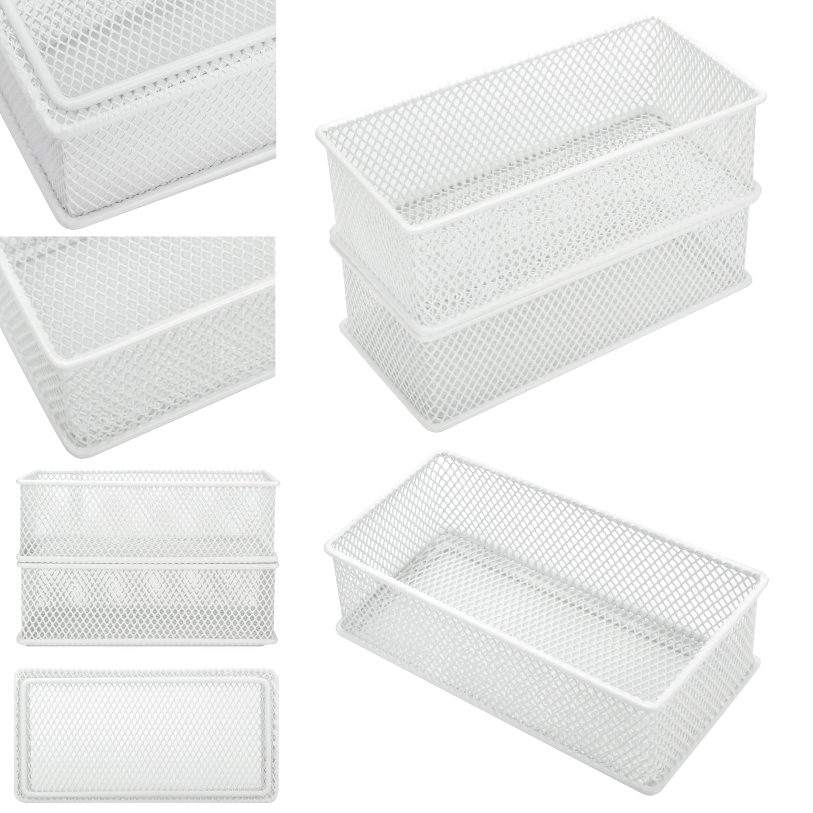 Mesh Stackable Drawer Shelf Organizer Bins Tray White 2 Pack 3x6x2 Inch