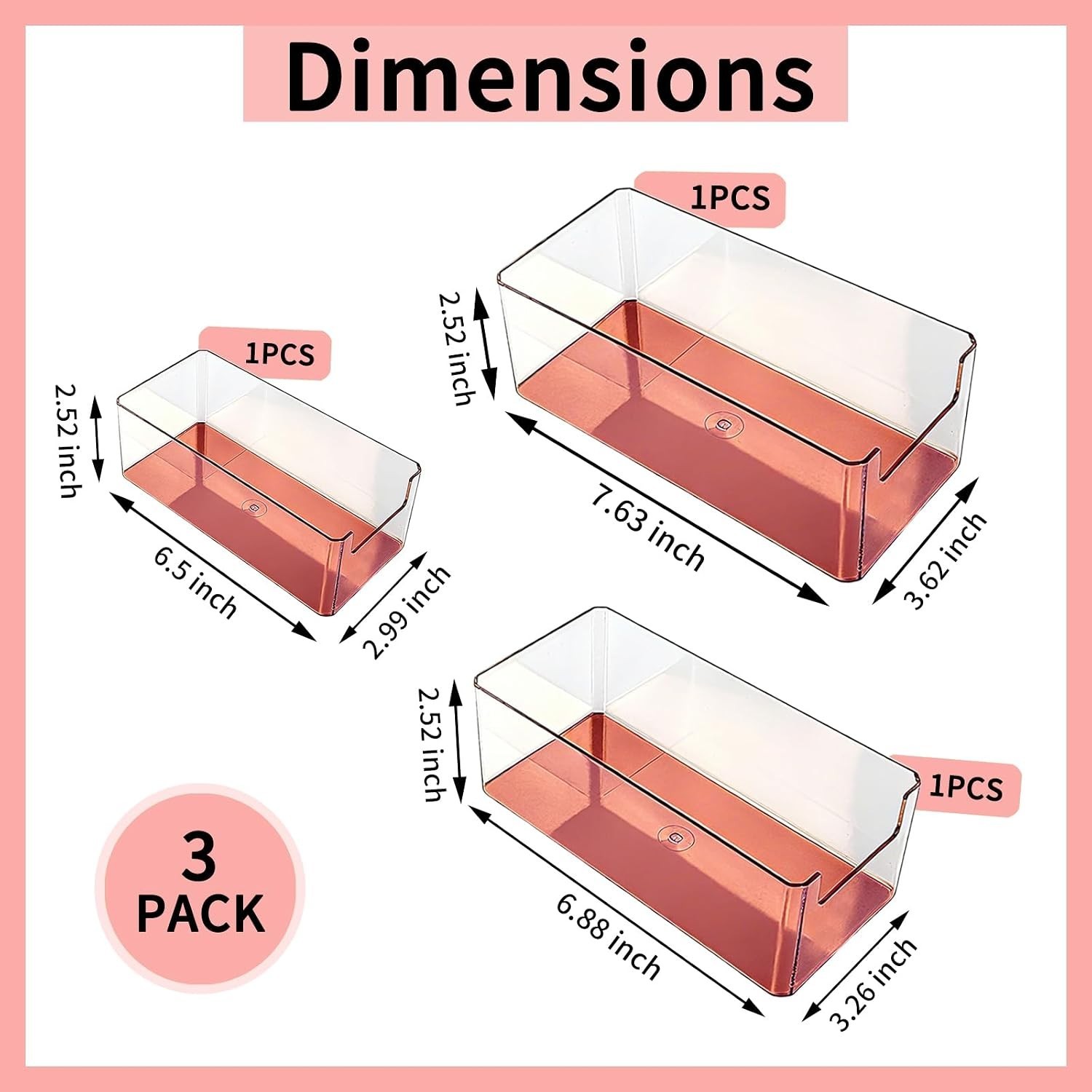 3pcs Plastic Drawer Organizer, 3 Sizes Desk Drawer Divider Organizers and Con…