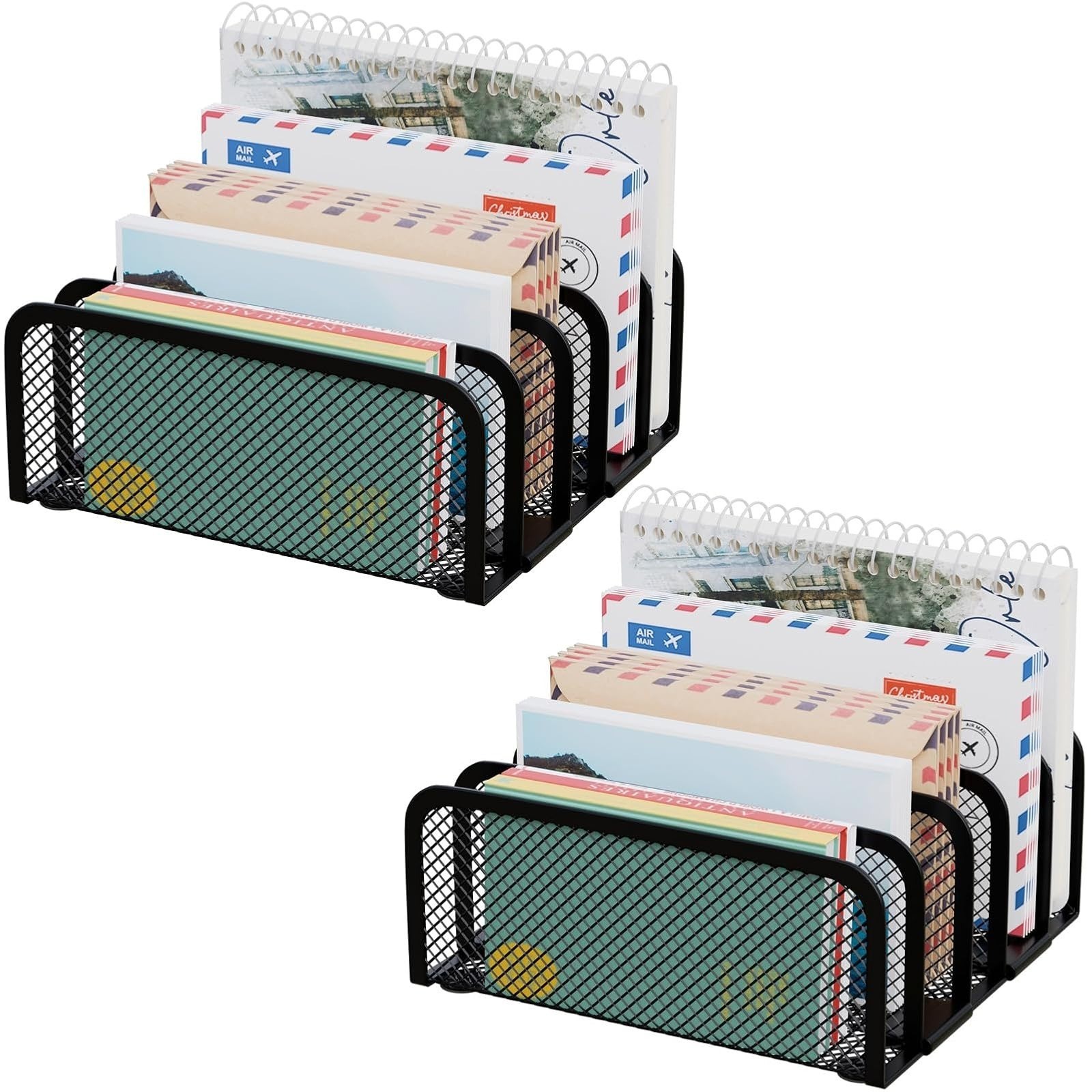Black Metal Mail Organizer – 5-Slot Desktop File Holder for Office & Home
