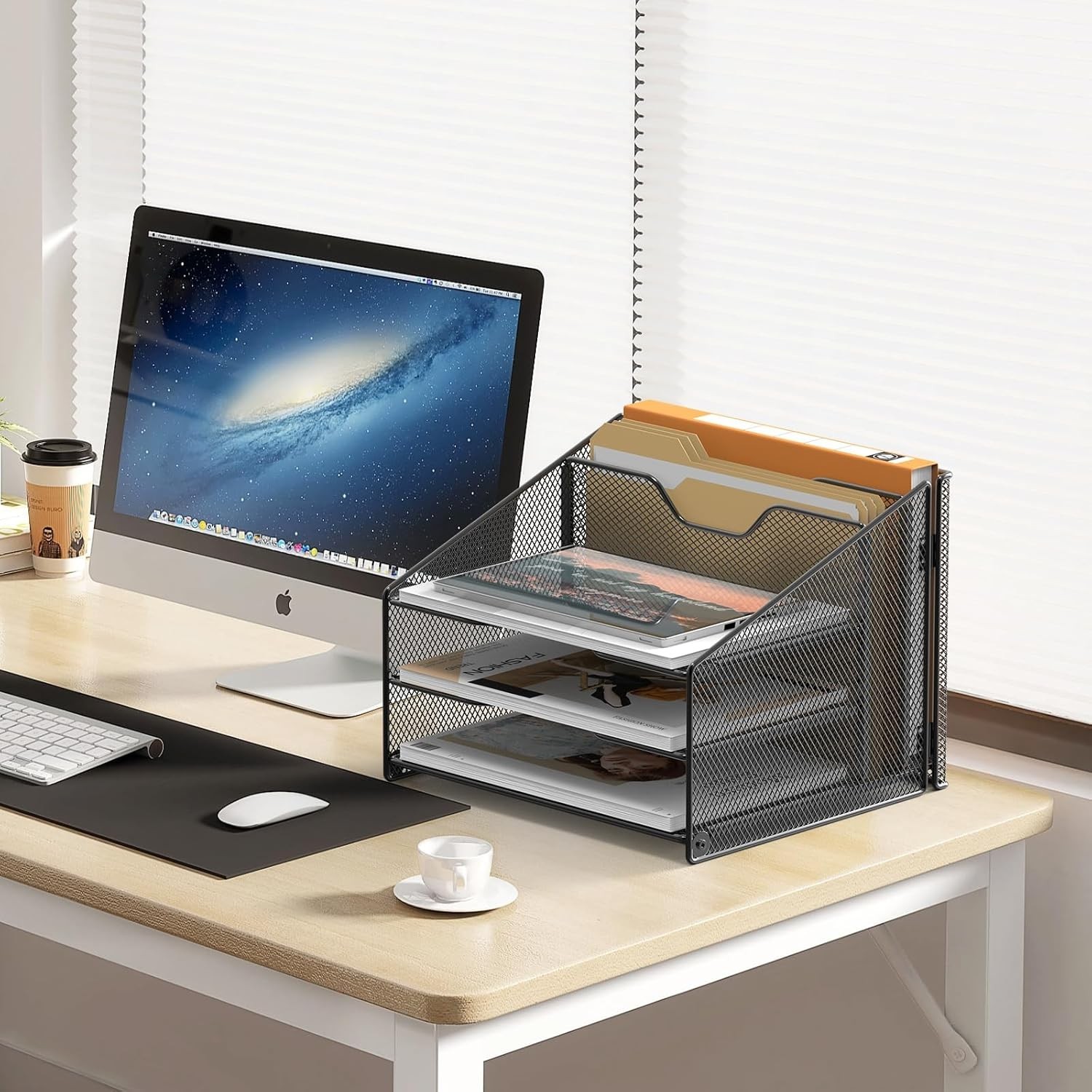 Desk File Organizer, Mesh Letter File Folder Holder with 3 Paper Trays and 2 …