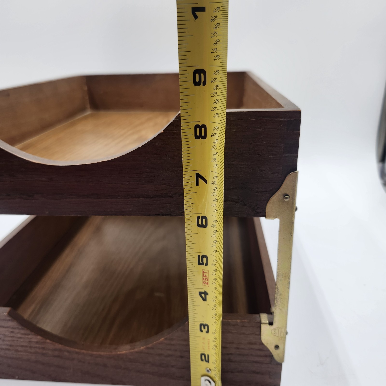 Vintage Wooden wood Stacking Letter Tray Set Brass Hardware Mid-Century dovetail