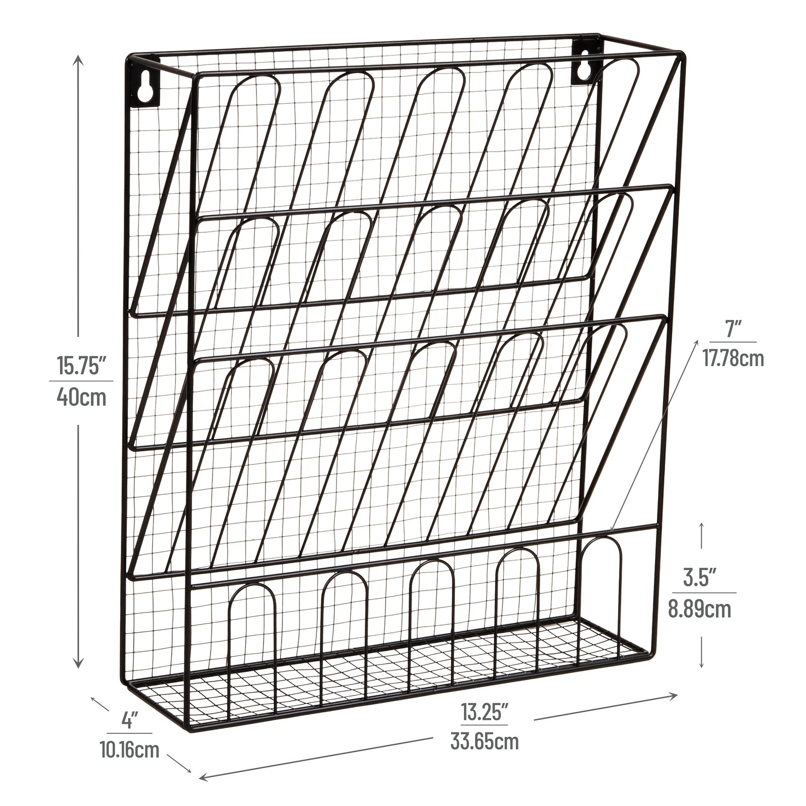 Mind Reader Metal Wire Desktop Organizer, 13.4″ x 3.9″ x 15.8″, Black