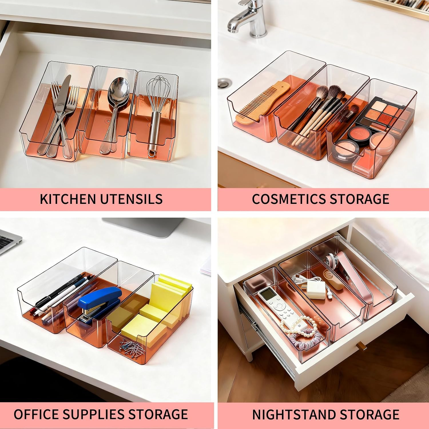 3Pcs Plastic Drawer Organizer, 3 Sizes Desk Drawer Divider Organizers and Contai