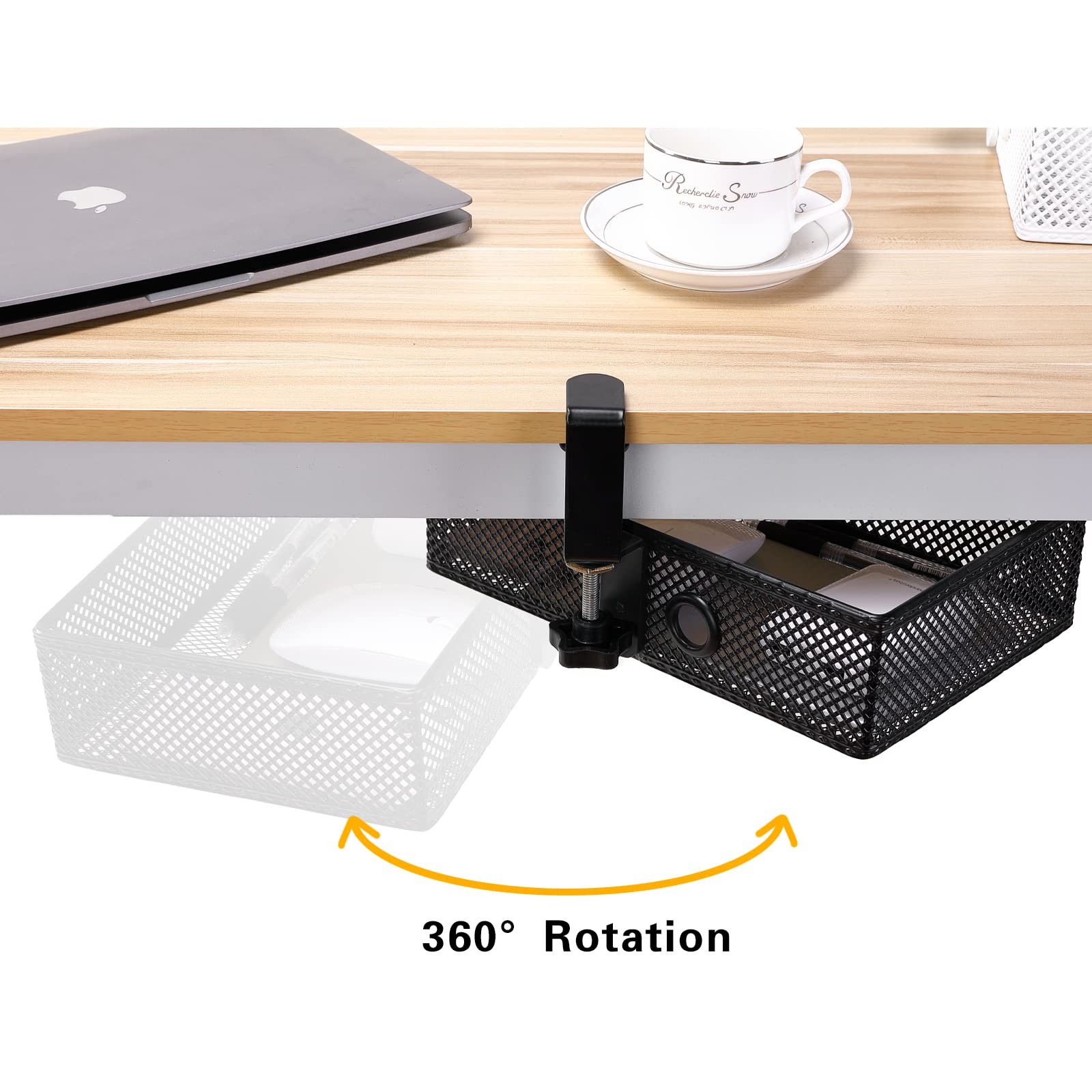 Euyona Mesh Desk Organizer and Clampon Swivel Pencil Drawer, Desk Hidden Extr…