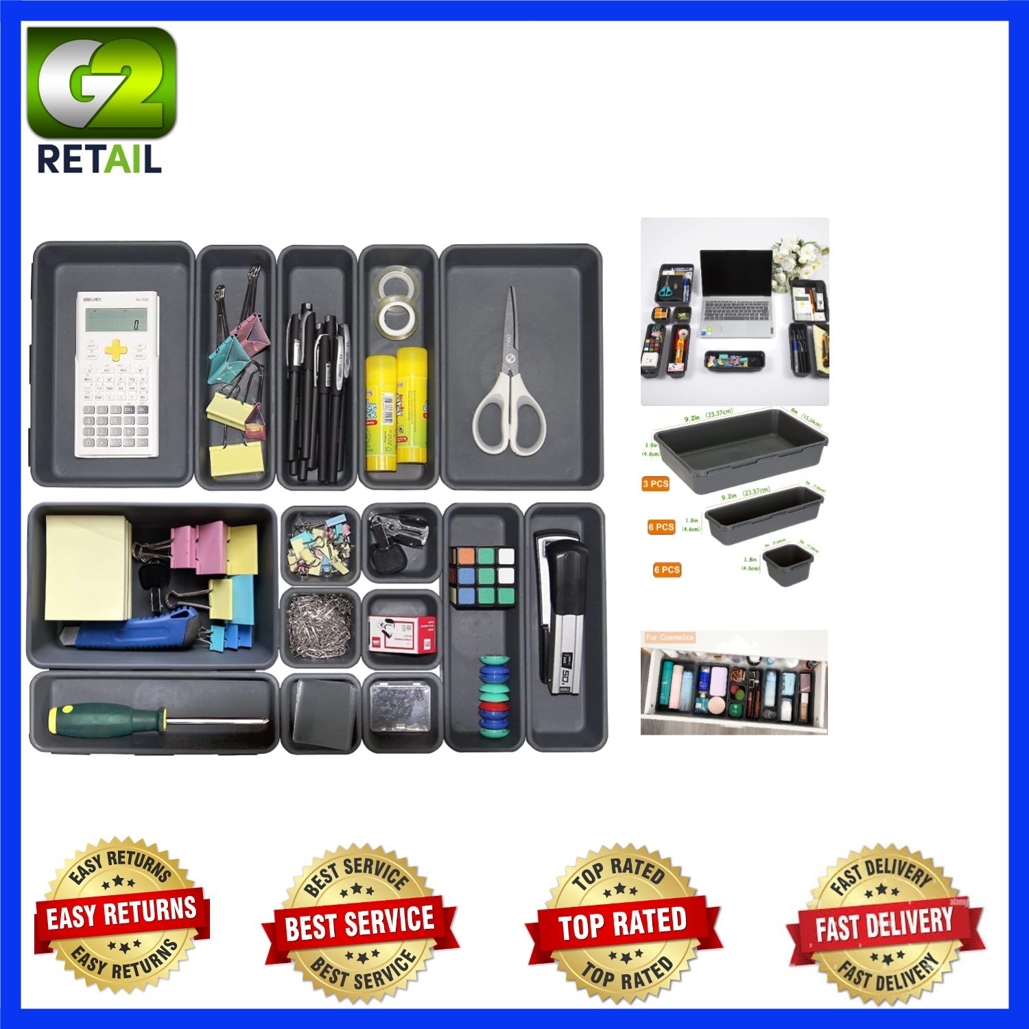 Eco-Friendly 15pc Interlocking Desk Organizer – Multi-Purpose Black Storage