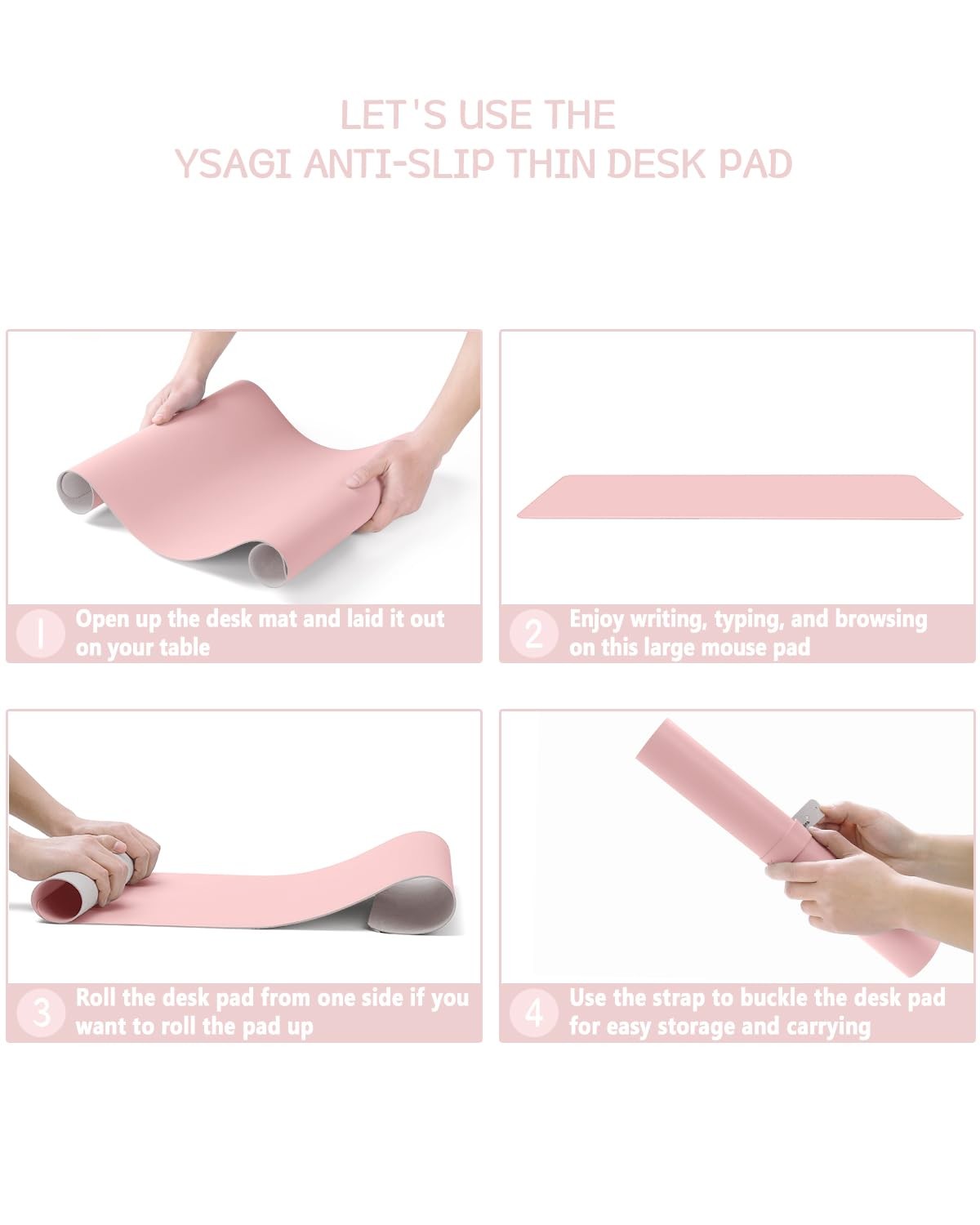 Writing Desk Pad Protector, YSAGi Anti-Slip Thin Mousepad 35.4″ x 17″, Pink