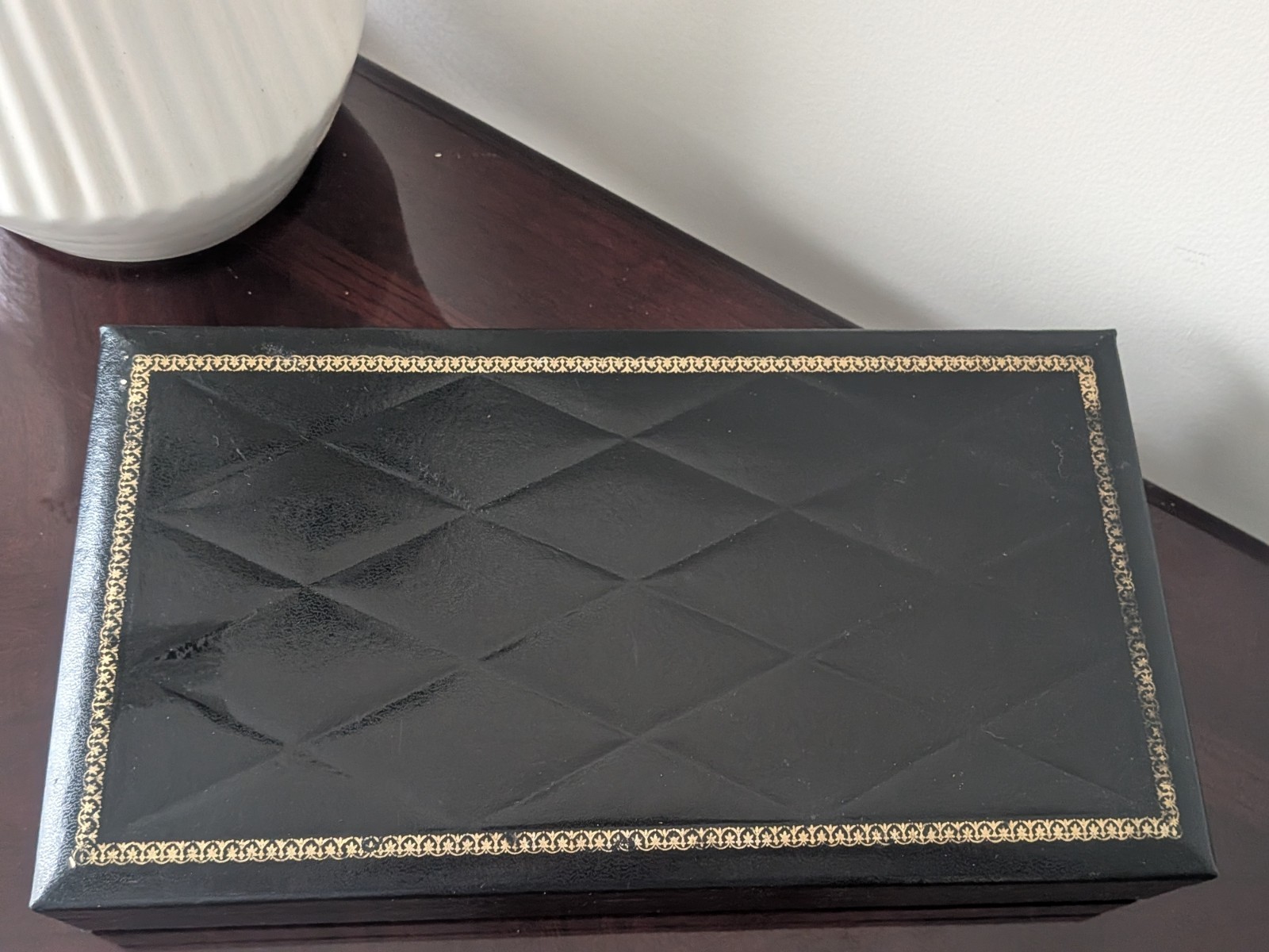 Swank Men’s Black Cufflink Case Jewelry Box Gold Trim Sweden Philippi vintage