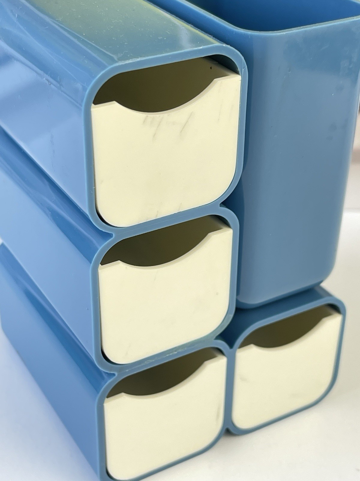 Vintage Mid Century Modern Blue Plastic Mini Drawer Storage Caddy Desk Organizer