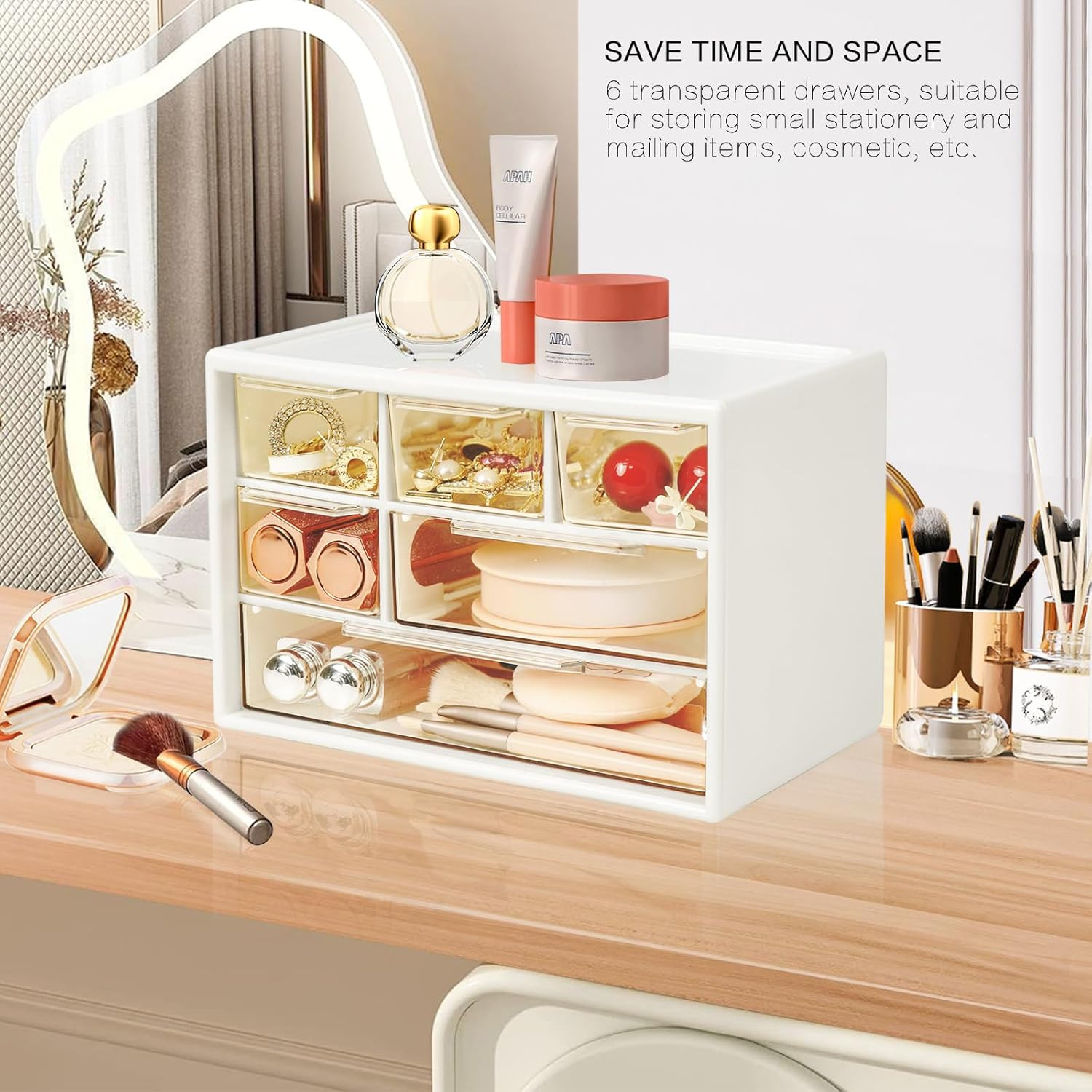 Mini Desk Storage Organizer with 6 Drawers, Stackable Desktop Craft Drawer Cabi