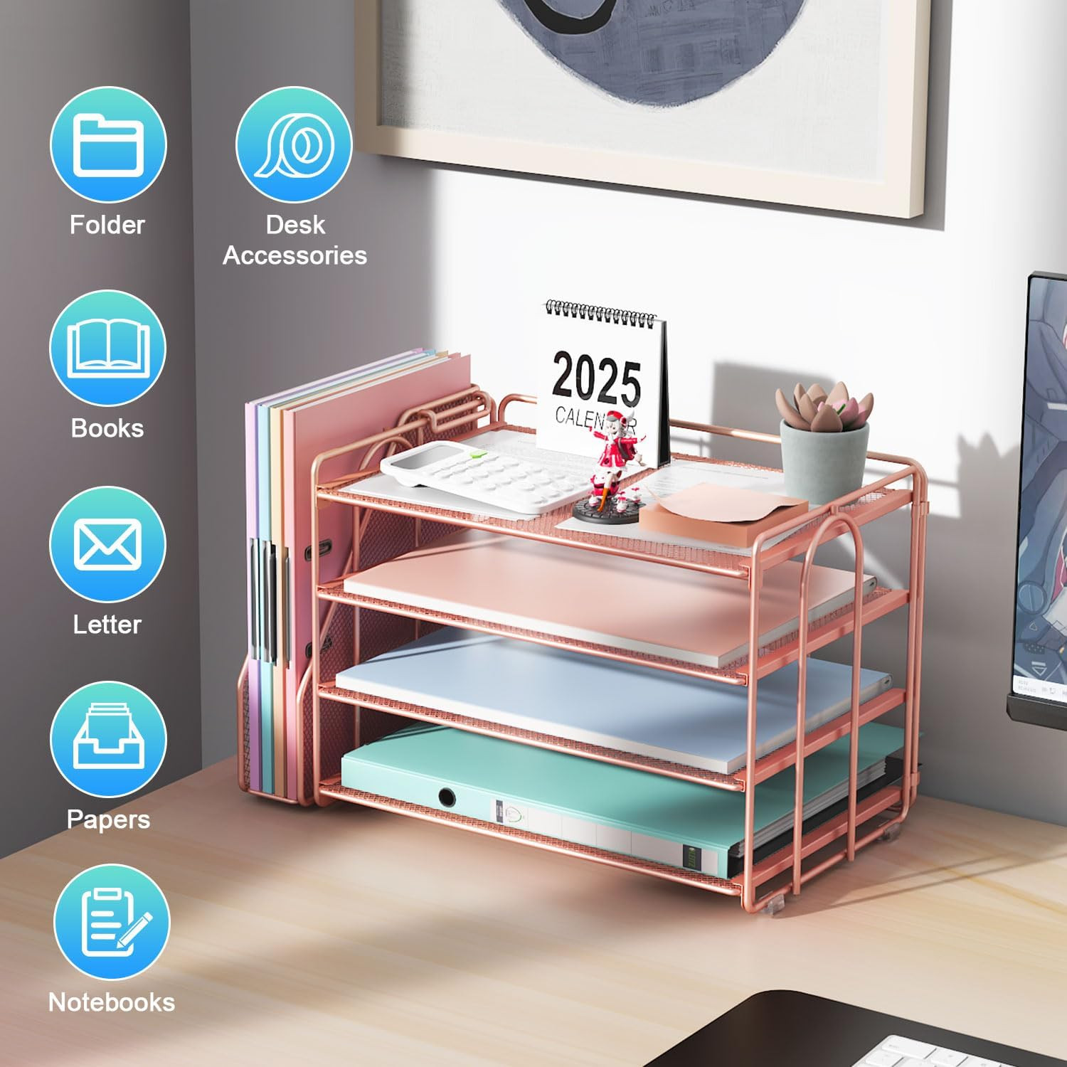 4-Tier Paper Organizer with Magazine Holder, Desk Organizers and Accessories, De