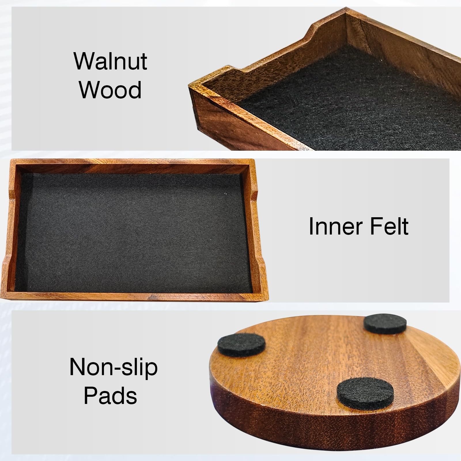 Walnut Desk Tray with Cup Coaster Set Felt Lined Wooden Desk Organizer Set