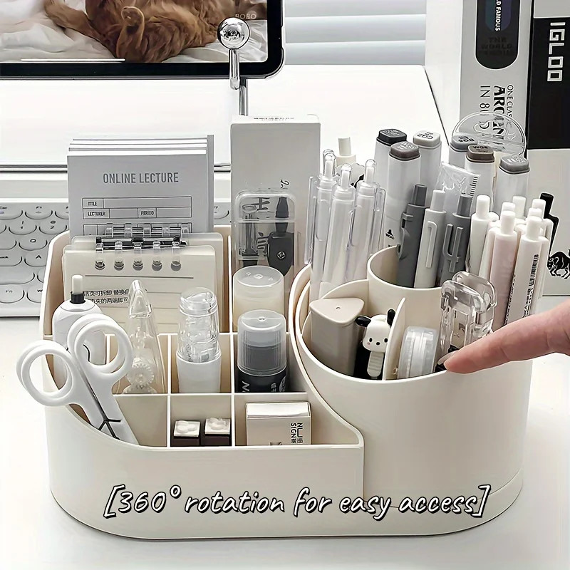 2 in 1 Rotating Desk Organizer 360 Pen Holder Large Storage Caddy