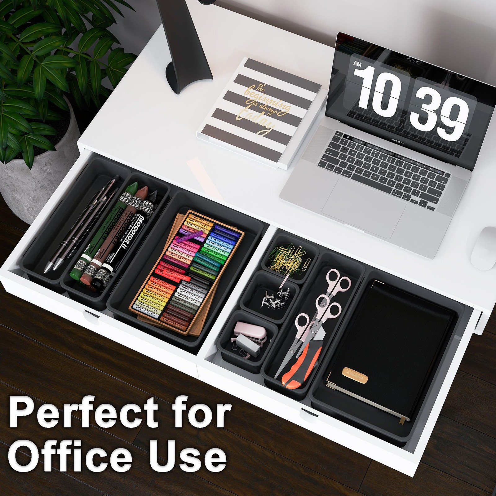 Desk Drawer Organizer Tray Set, 16PCS Plastic Drawer Organizer Bins for Offic…