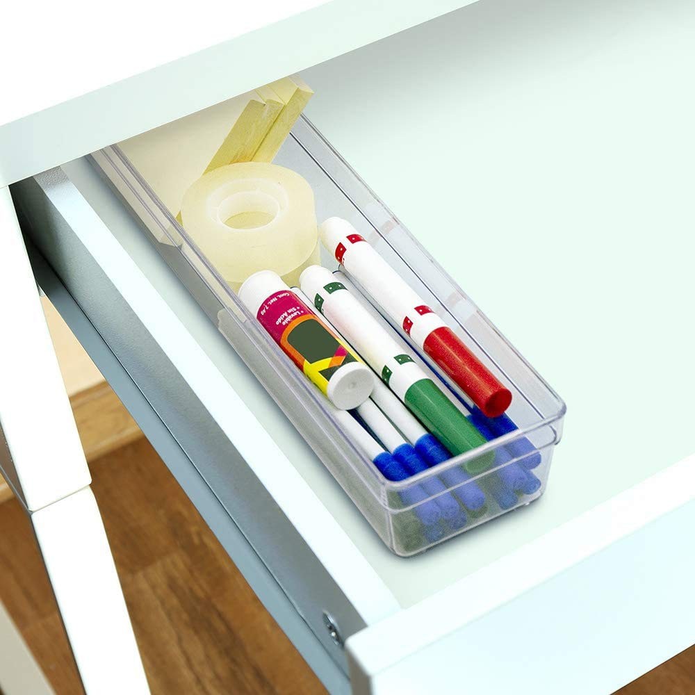 Heavy Duty Storage Tray, 13×3 Plastic Drawer Organizer, Clear