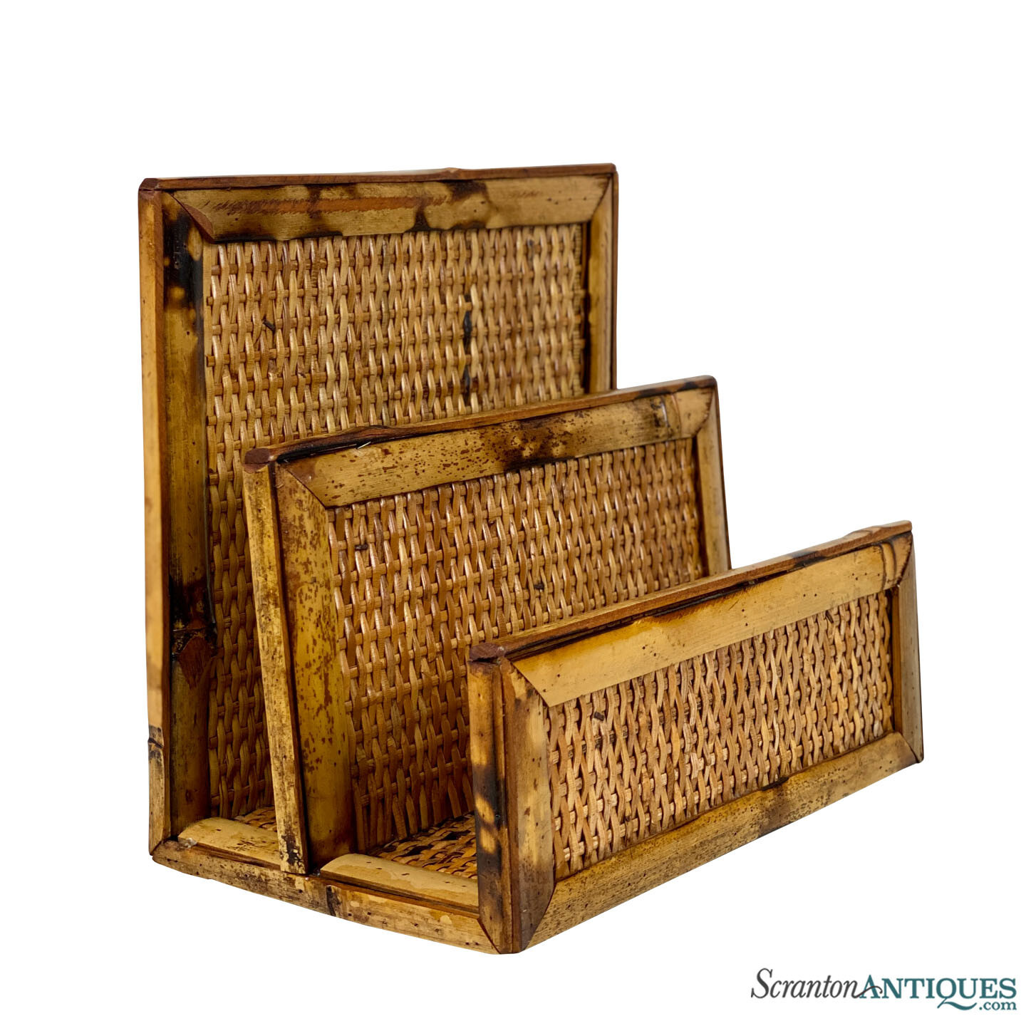 Vintage Coastal Boho Rattan Bamboo Letter Holder Desk Organizer