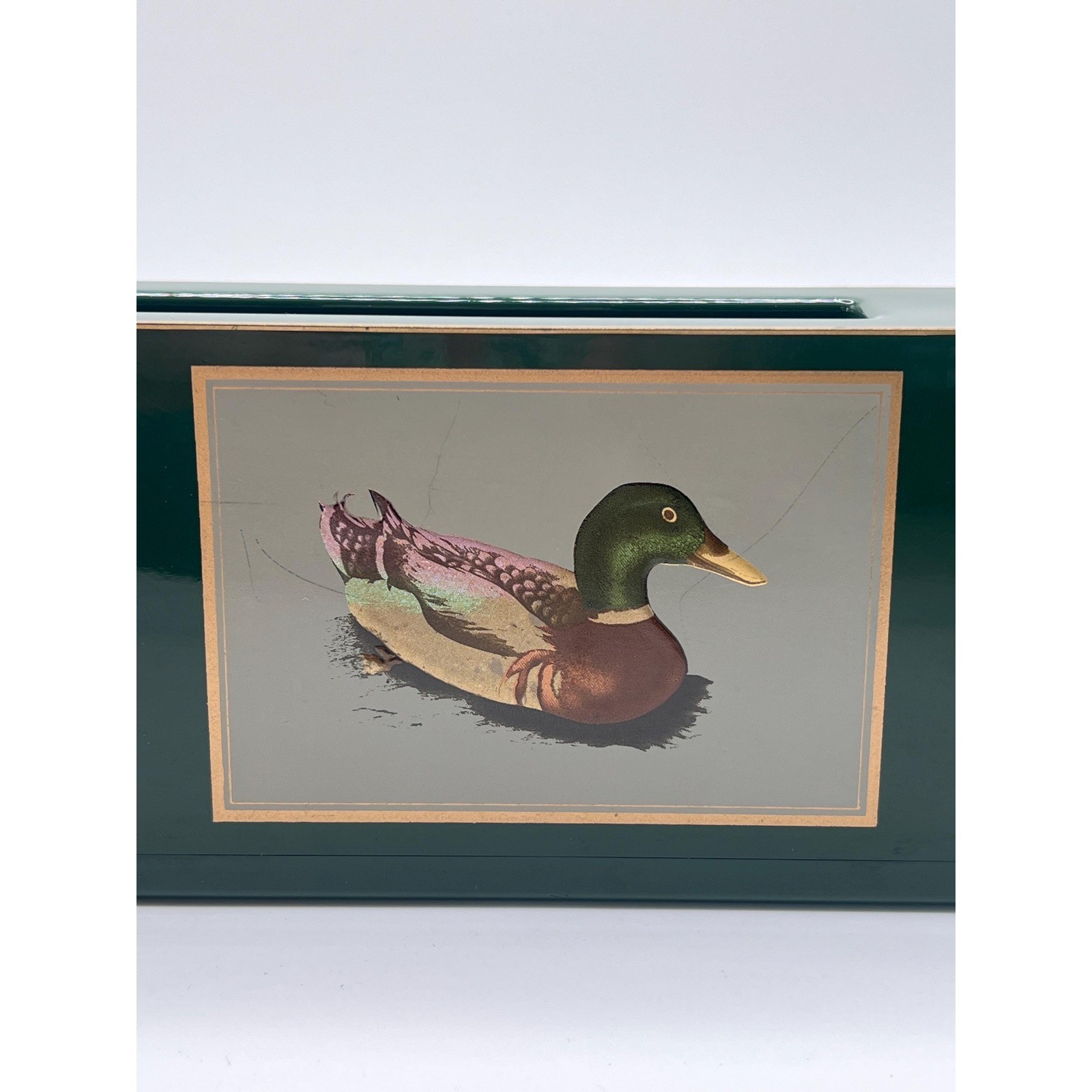 Vintage Green Mallard Duck Desk Organizer Lacquered Pen & Paper Holder