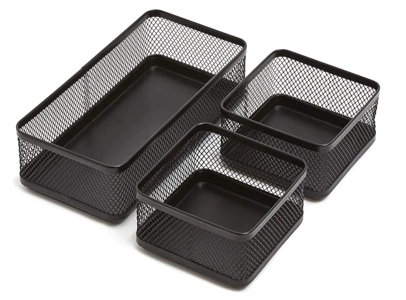 Black Wire Mesh Desk Basket Tray Organizer 3Compartment Stackable Storage