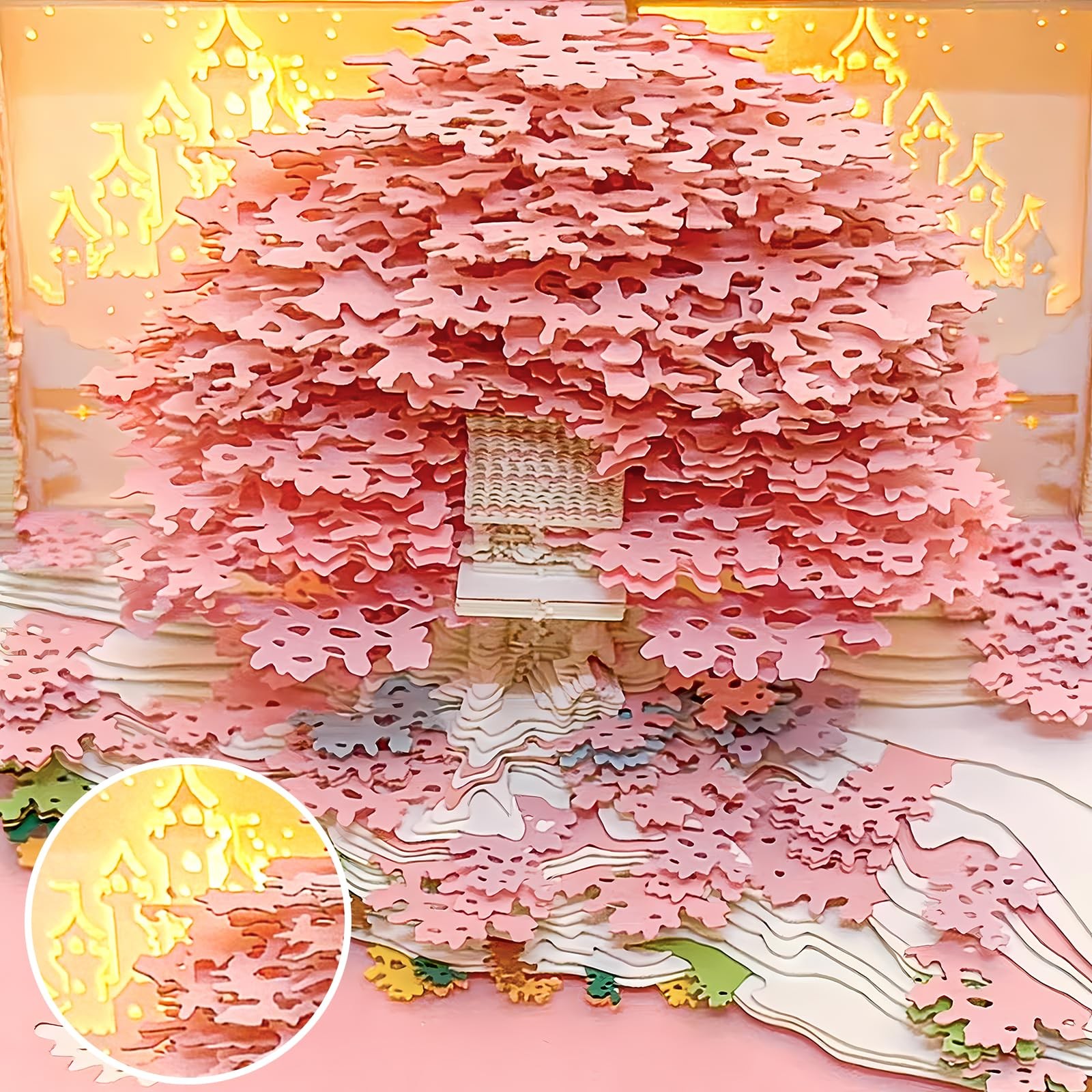 3D Calendar 2026, Desk With LED Light, 3d Tree Memo Pad pink