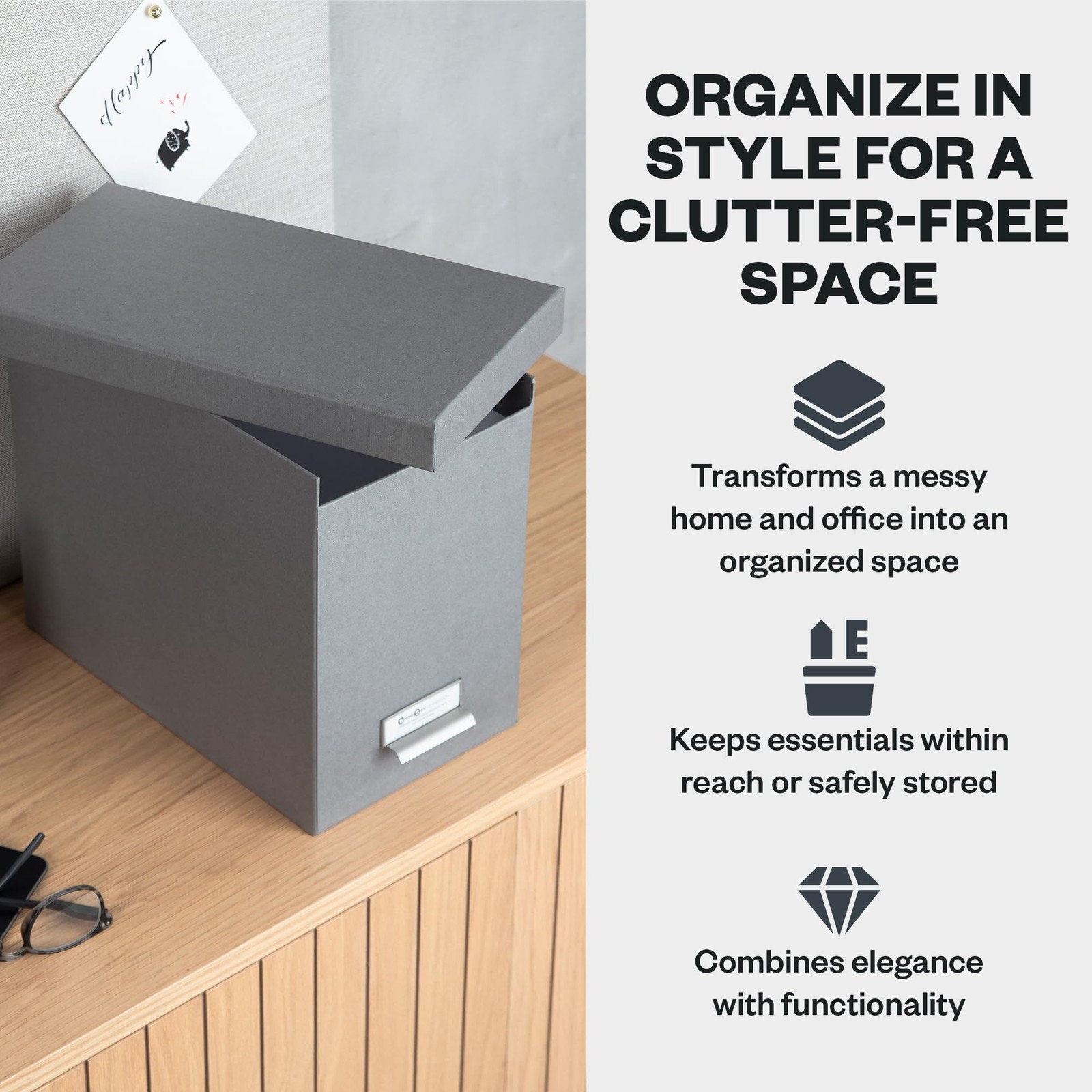 Bigso John Fiberboard Label Frame Desktop File Storage 10.2 x 7 x 13 in, Grey