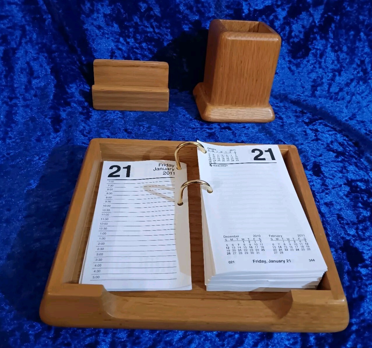 Oak Line By Curtis Wooden Desk Organizer, Business Card and Pen Holder, Planner