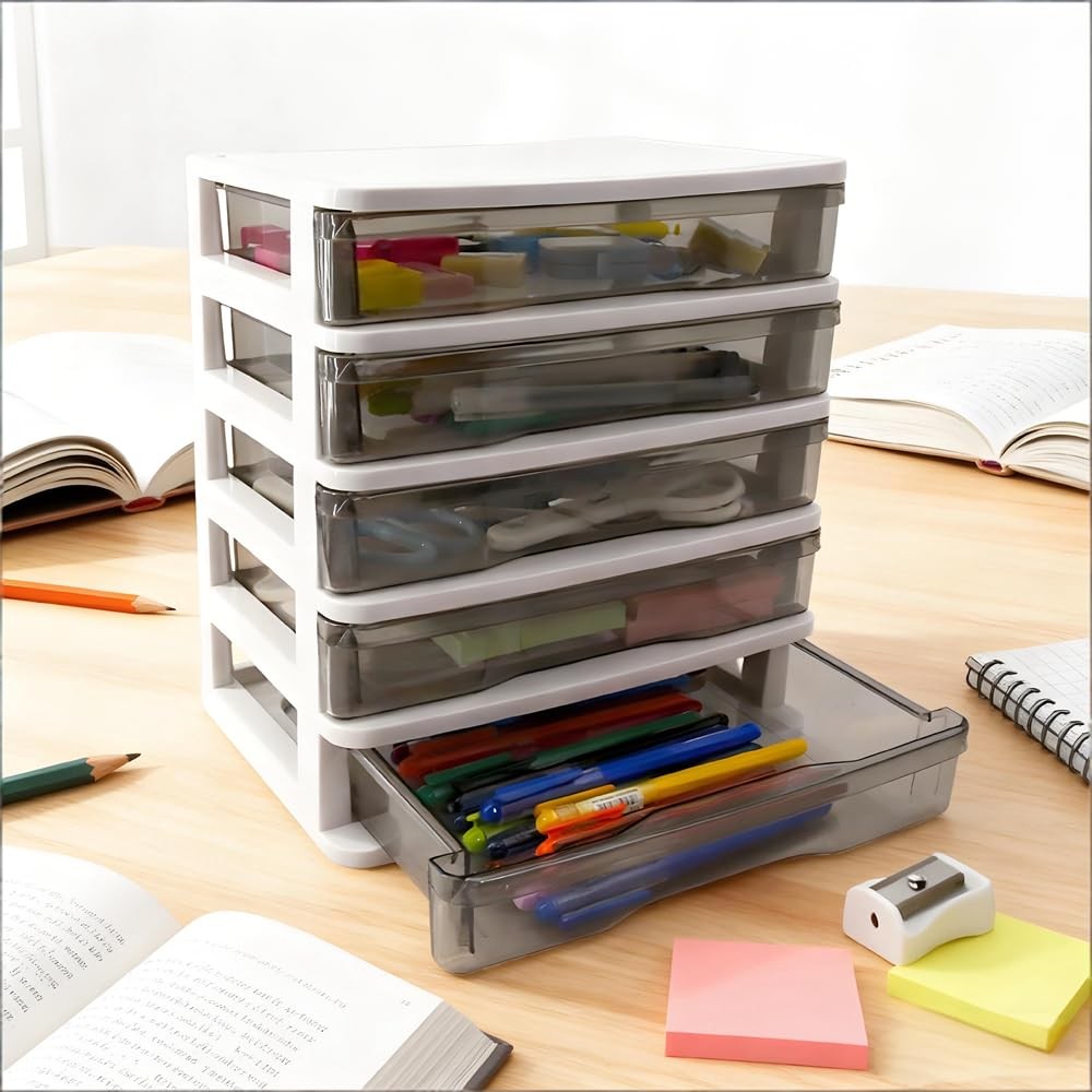 5-Layer Drawer Desktop Storage Bin Unit – Small Plastic Organizer with Clear …