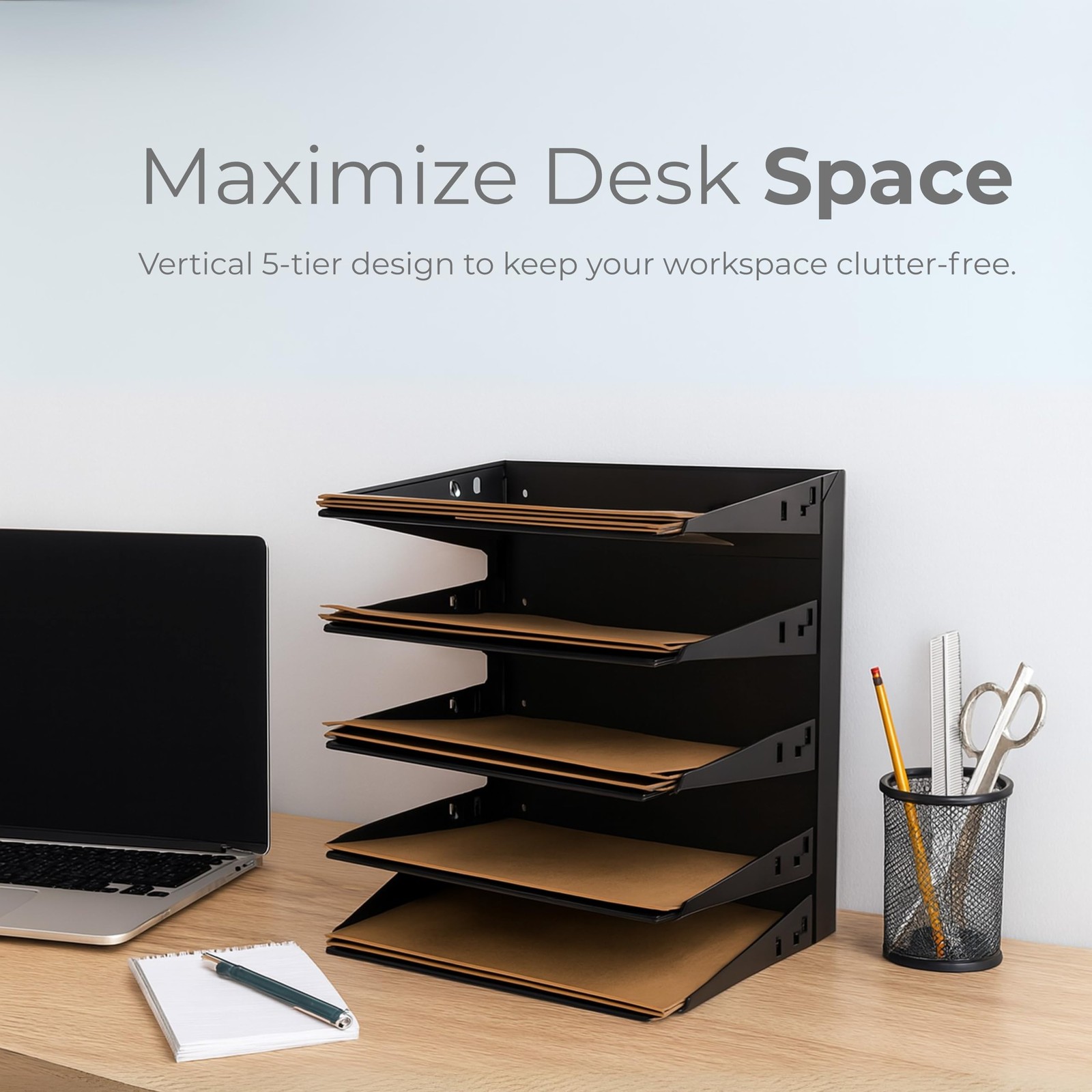 Desktop Organizer, 5-Tier Letter Tray, Black Metal Document File Organizer fo…