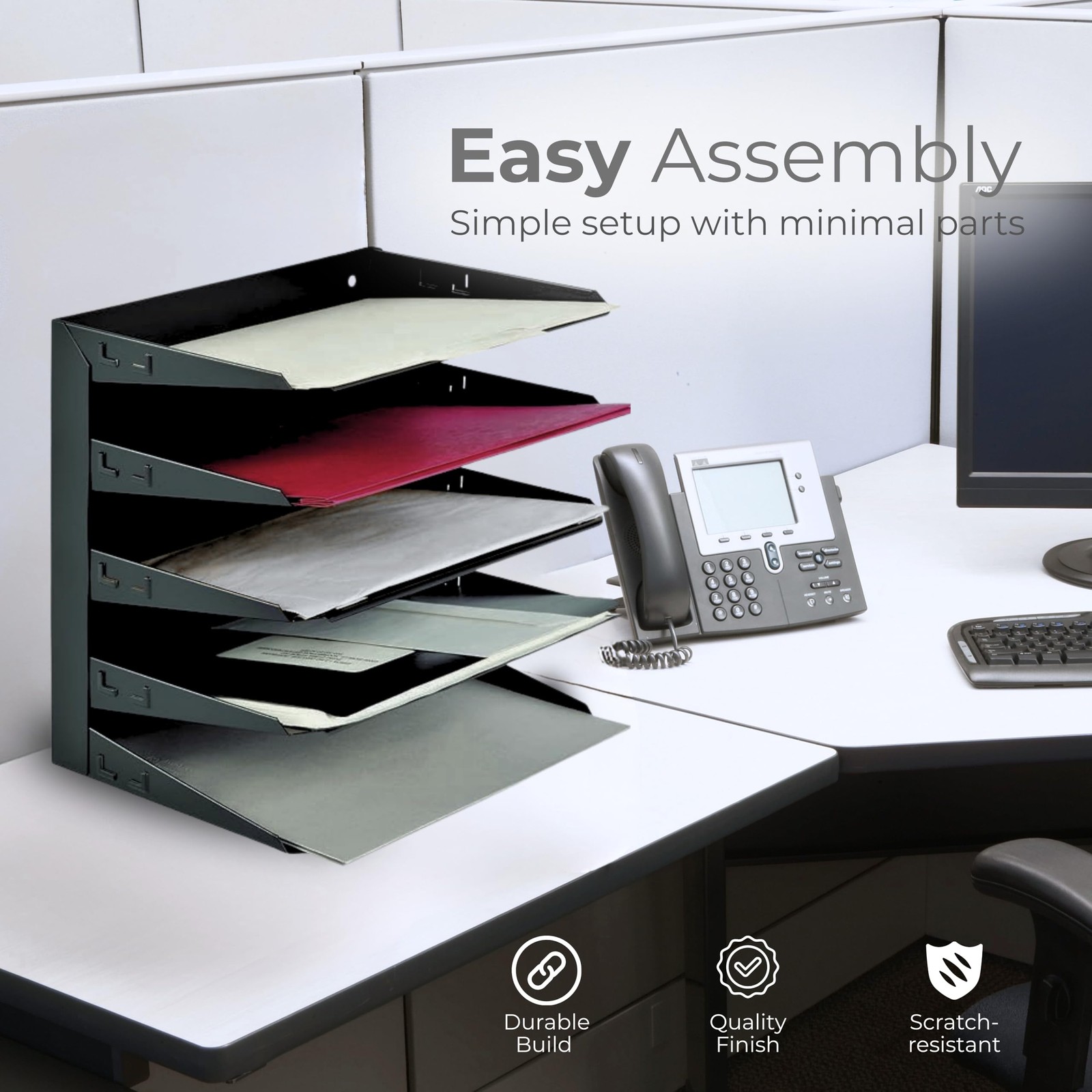 Desktop Organizer, 5-Tier Letter Tray, Black Metal Document File Organizer fo…