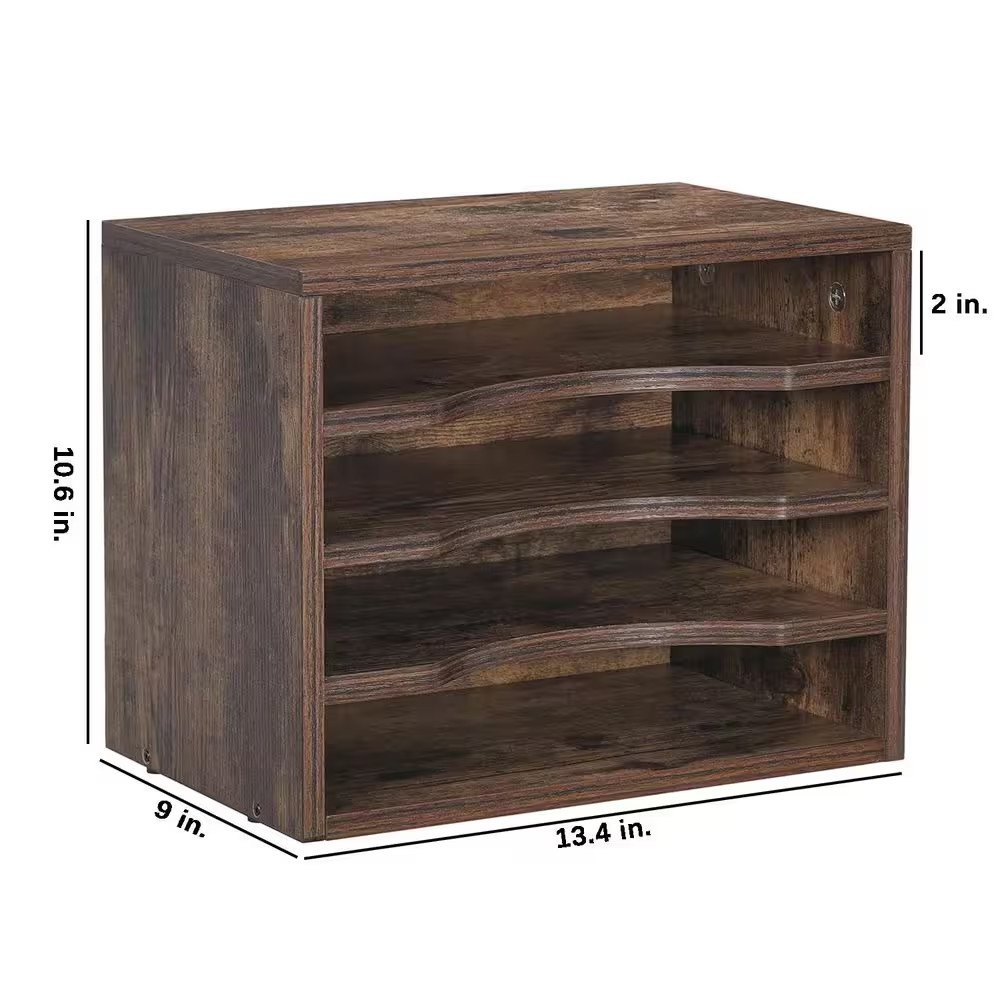 Rustic Brown 13.4 In. X 10.6 In. Wood Vintage Desktop File Organizer