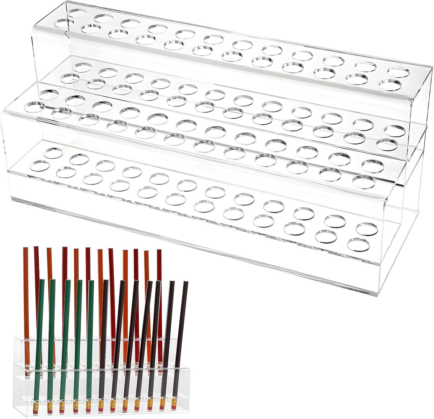 Acrylic Pen Holder, 48-Slots Pen Display Stand 2 Tier Pencil Display Desk Stand