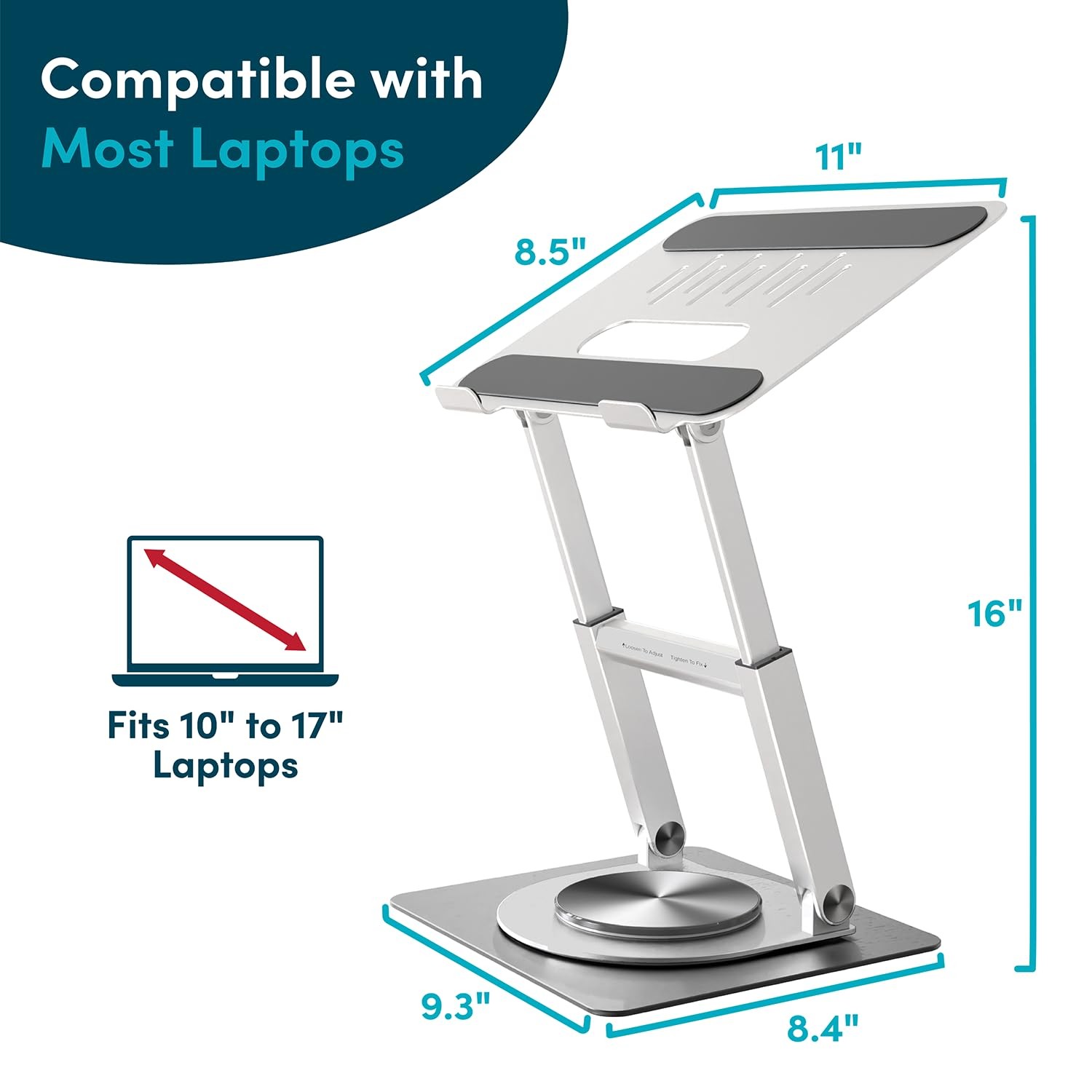 Lifelong 360 Rotating Ergonomic Laptop 1. Up to 17″ Laptop, Silver